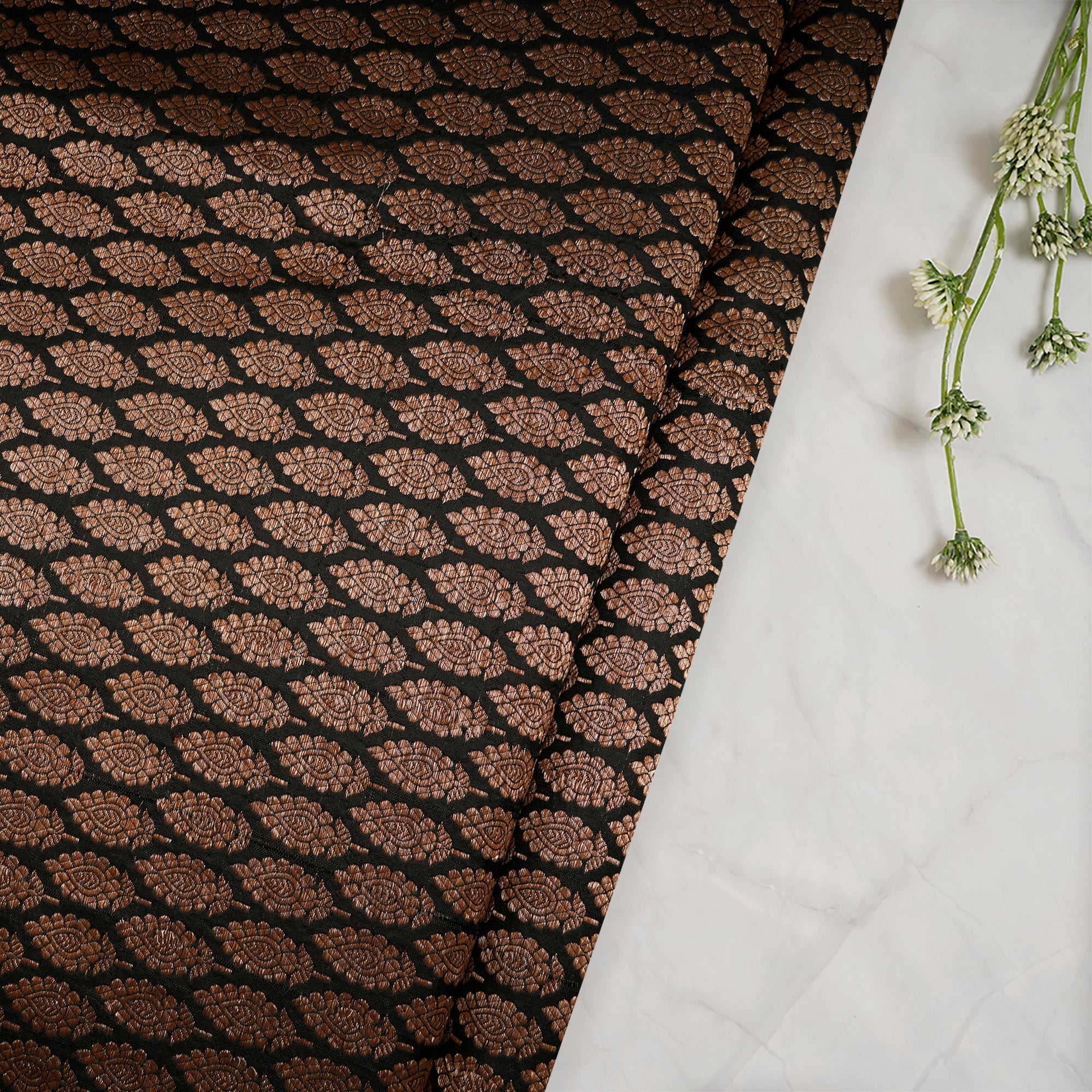 Black All Over Pattern Handwoven Banarasi Brocade Silk Fabric