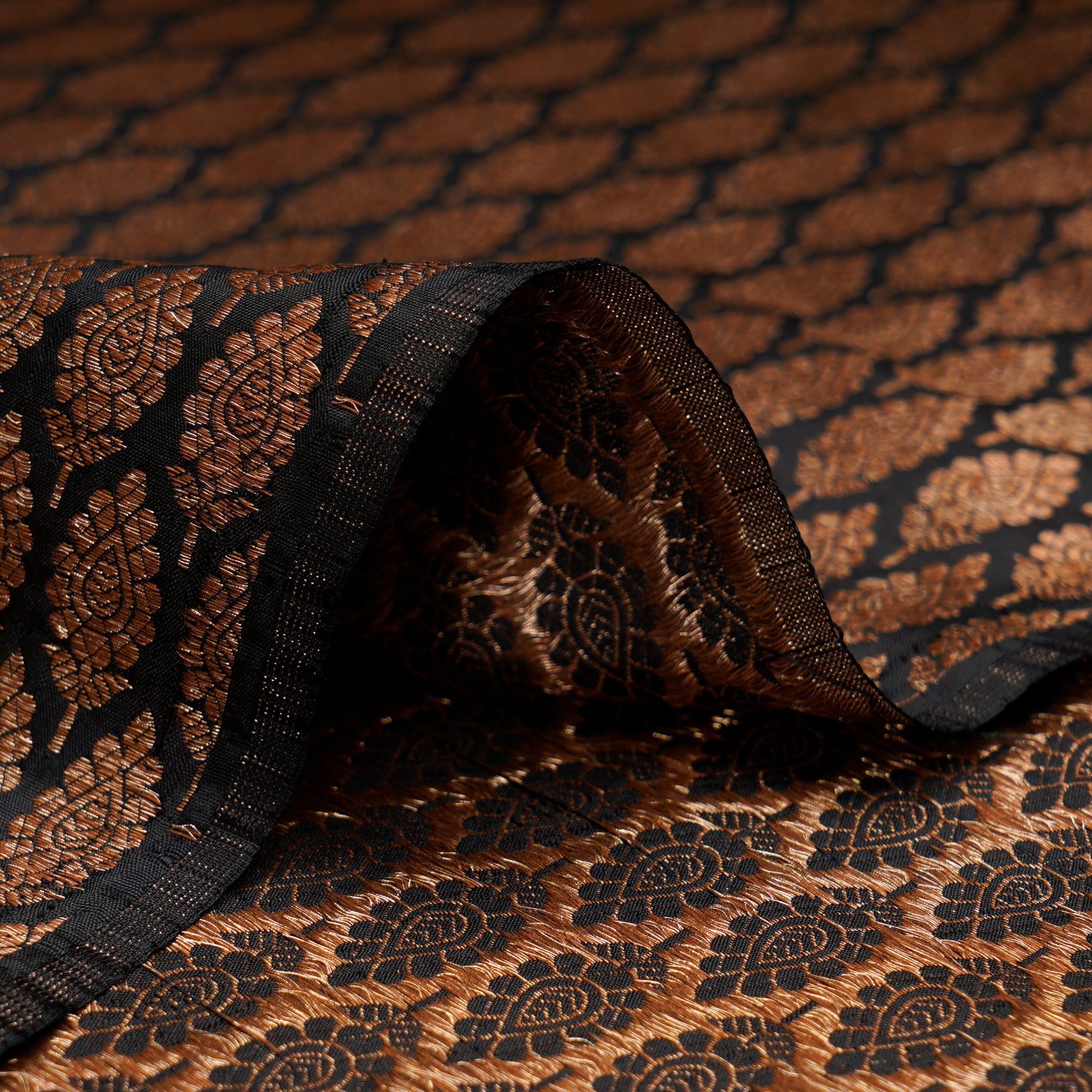 Black All Over Pattern Handwoven Banarasi Brocade Silk Fabric