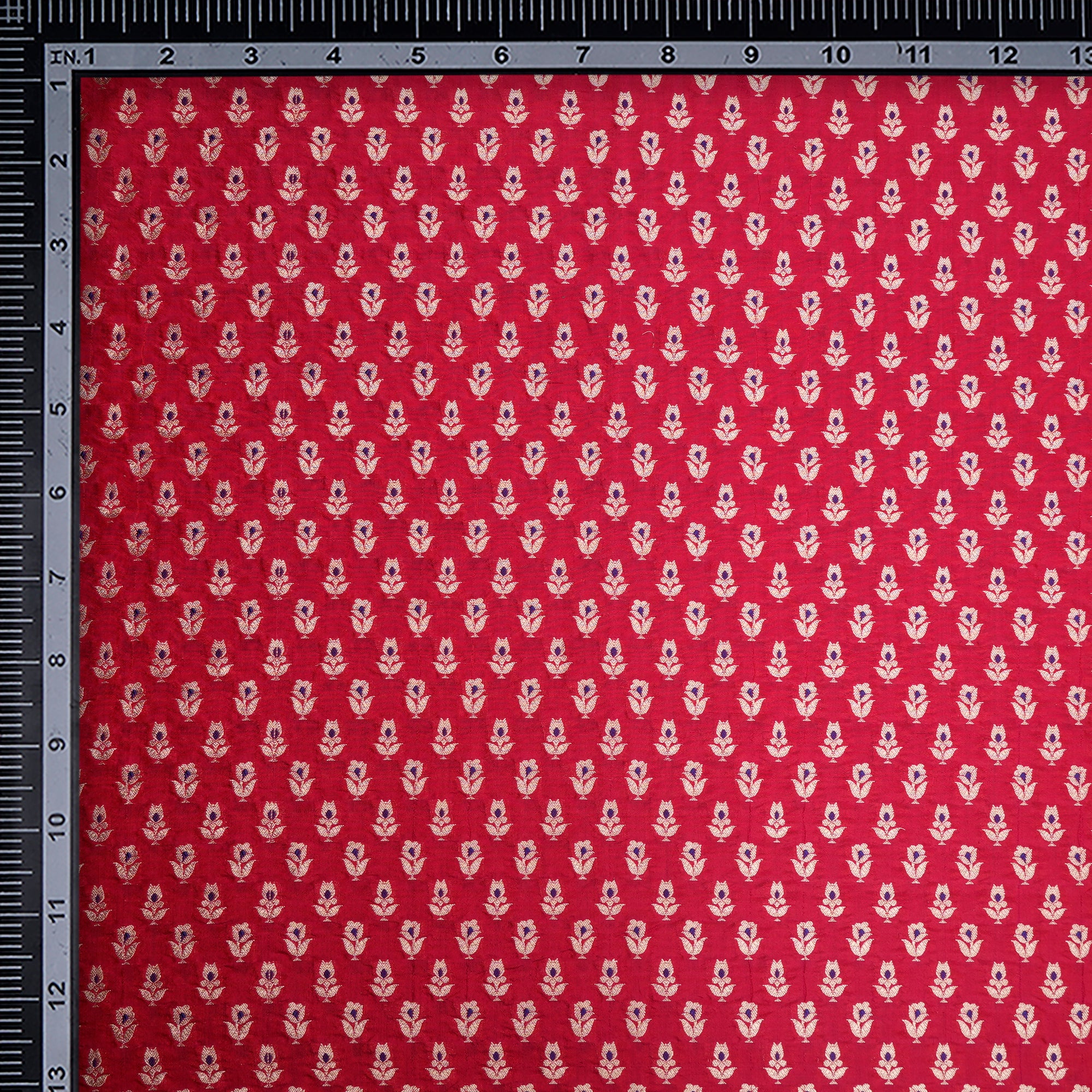 Red Booti Pattern Handwoven Premium Banarasi Meenakari Brocade Silk Fabric