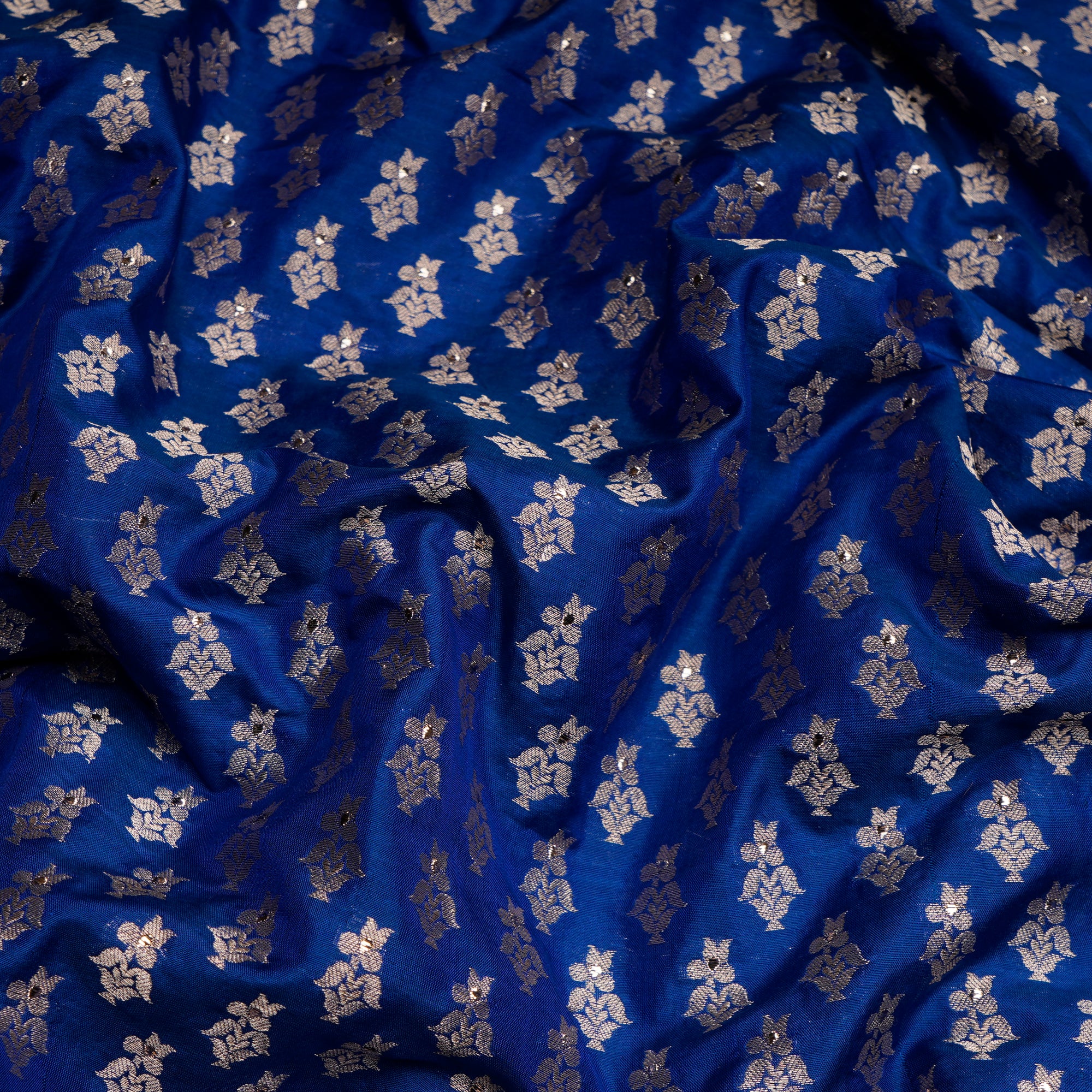 Navy Blue All Over Pattern Handwoven Banarasi Brocade Silk Fabric