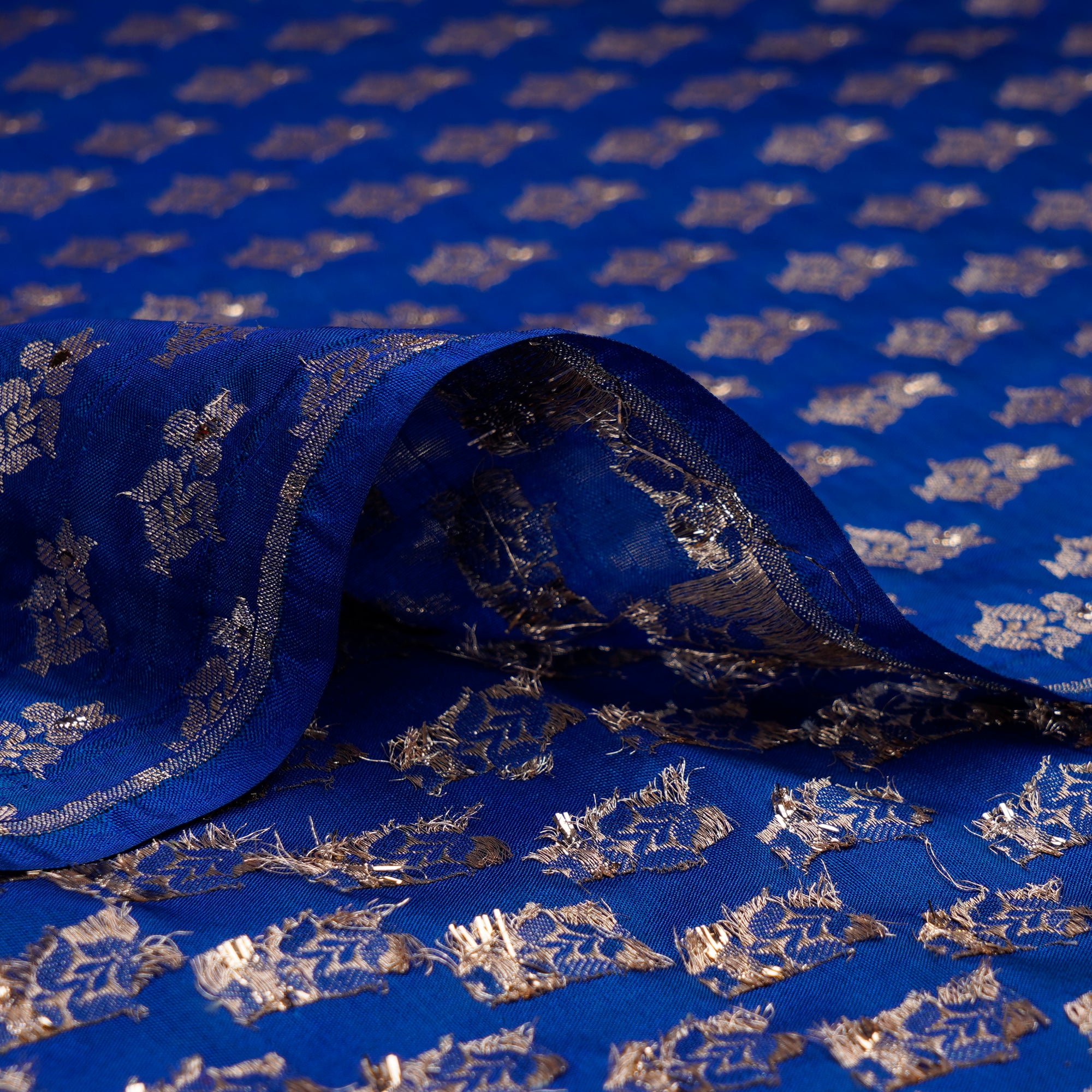 Navy Blue All Over Pattern Handwoven Banarasi Brocade Silk Fabric