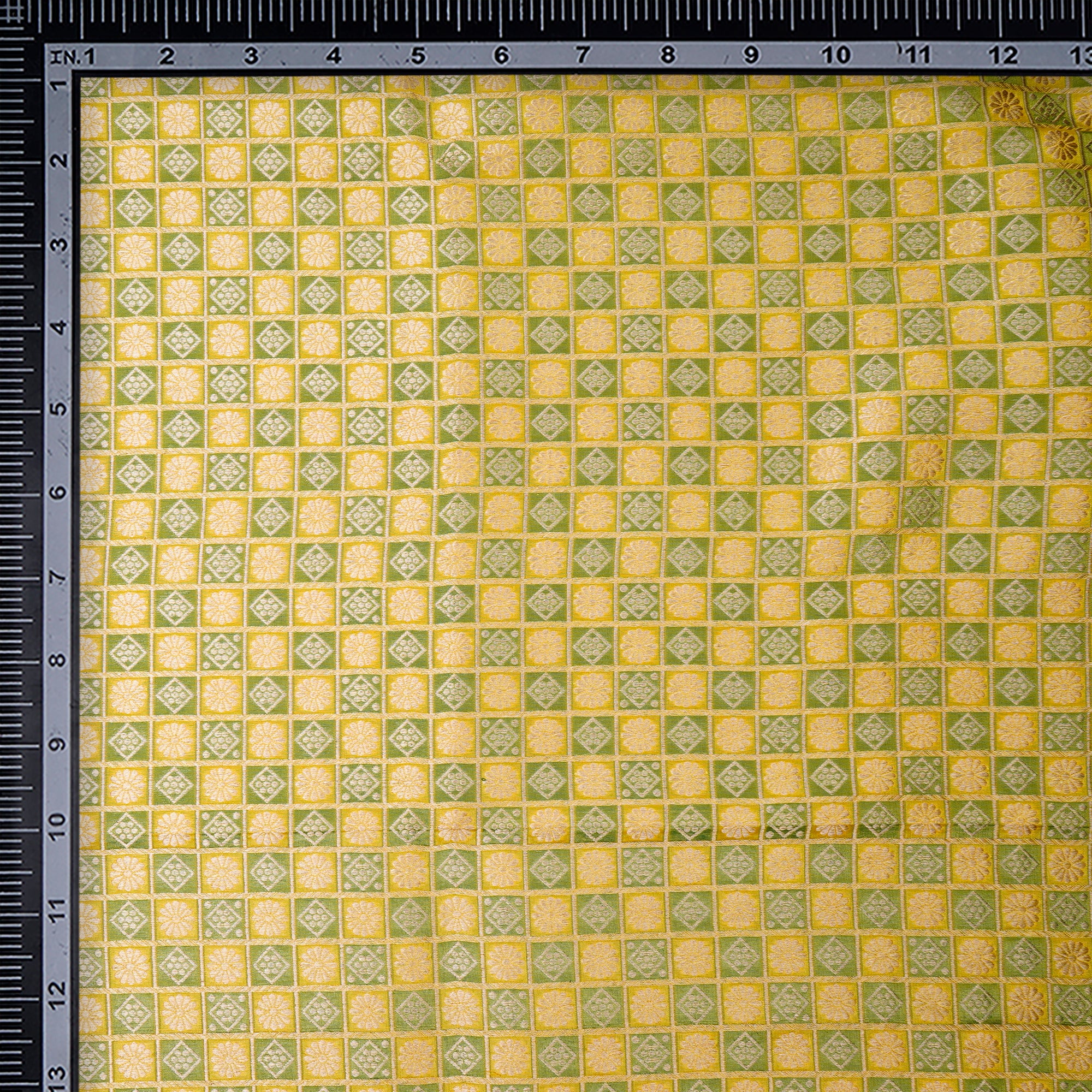 Yellow-Green Color Handwoven Brocade Silk Fabric