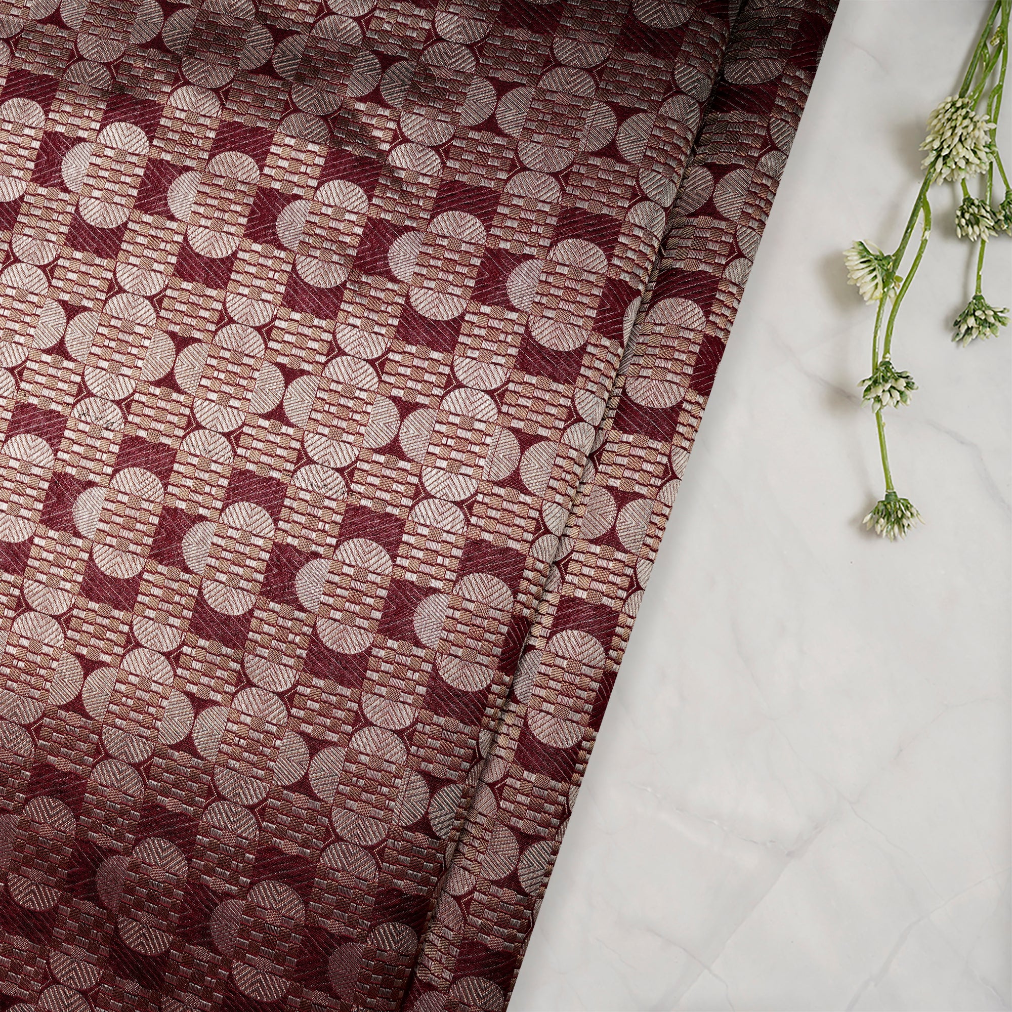 Wine Handwoven Premium Banarasi Brocade Silk Fabric