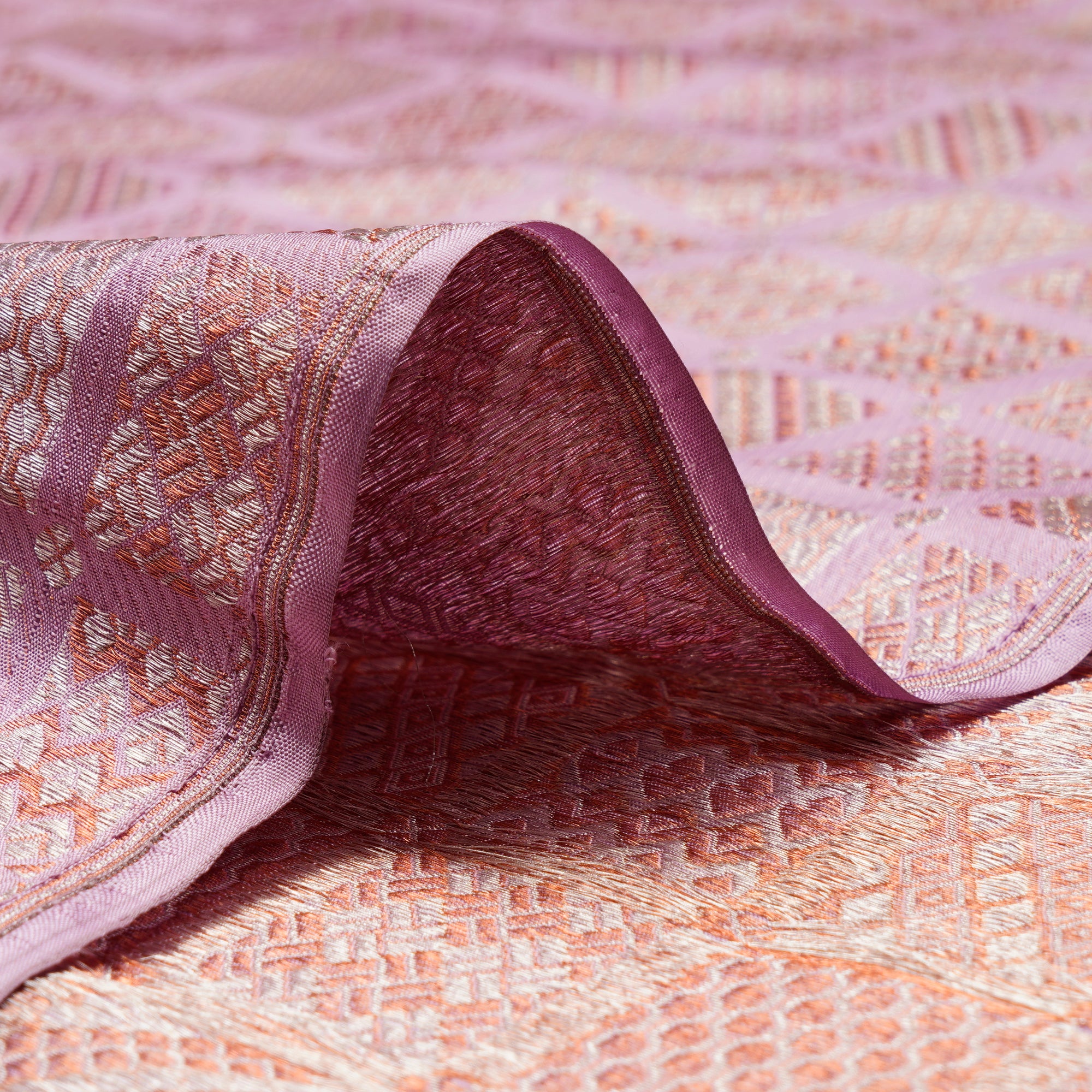 Lavender Handwoven Premium Banarasi Meenakari Brocade Silk Fabric