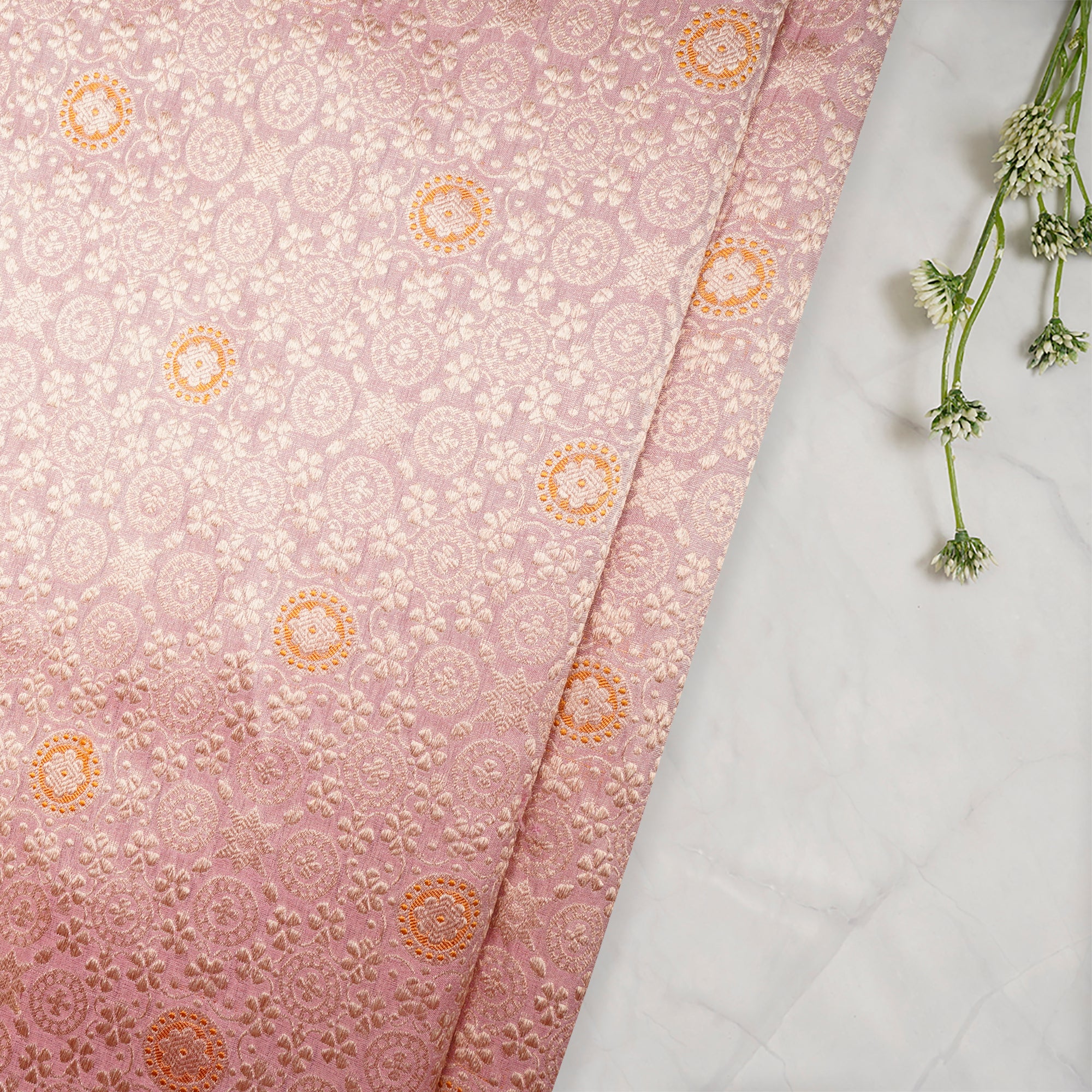 Light Pink Handwoven Premium Banarasi Meenakari Brocade Silk Fabric