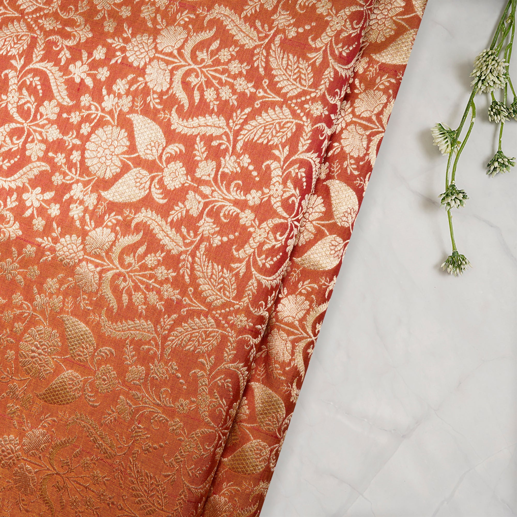 Gold Yellow Handwoven Premium Banarasi Meenakari Brocade Silk Fabric