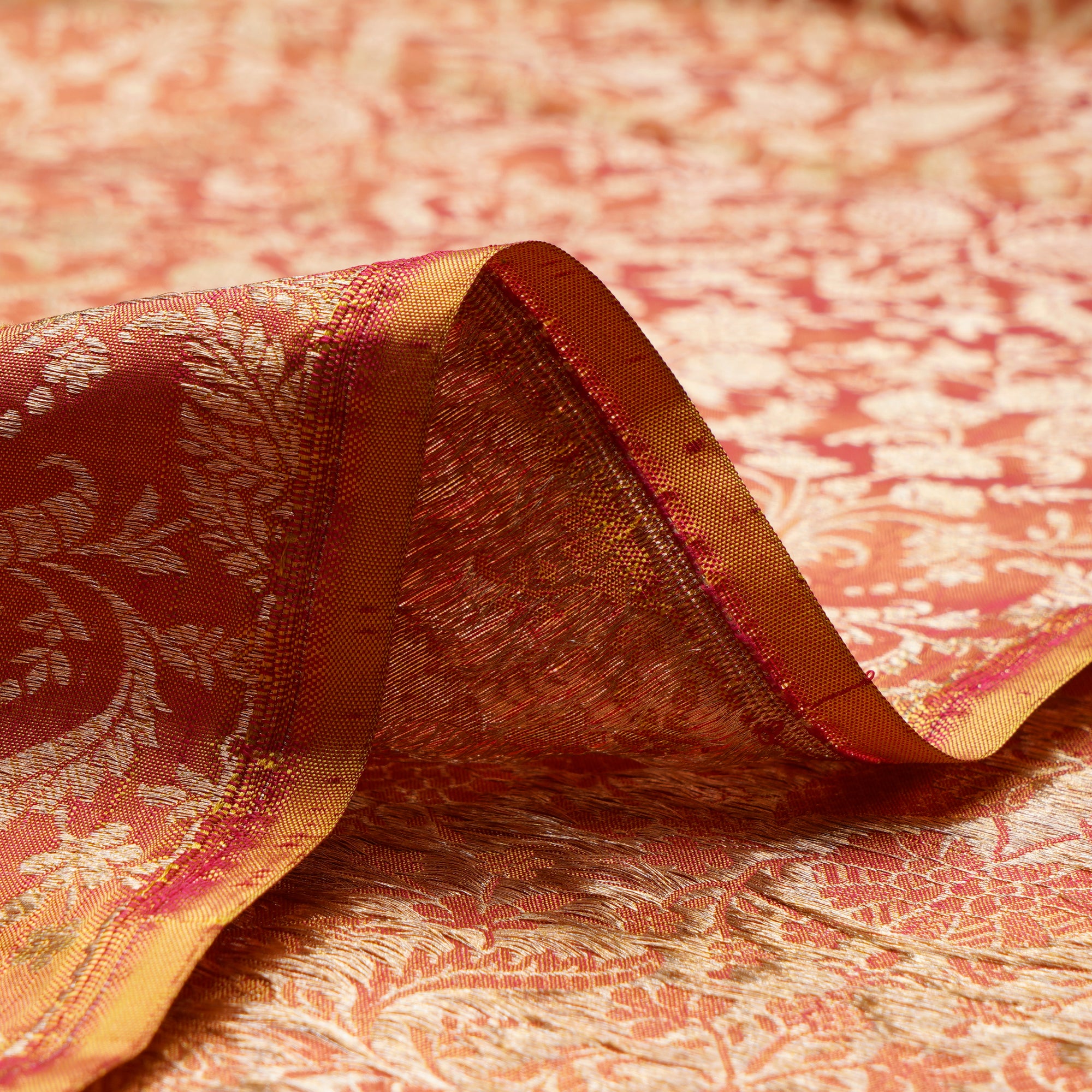 Gold Yellow Handwoven Premium Banarasi Meenakari Brocade Silk Fabric