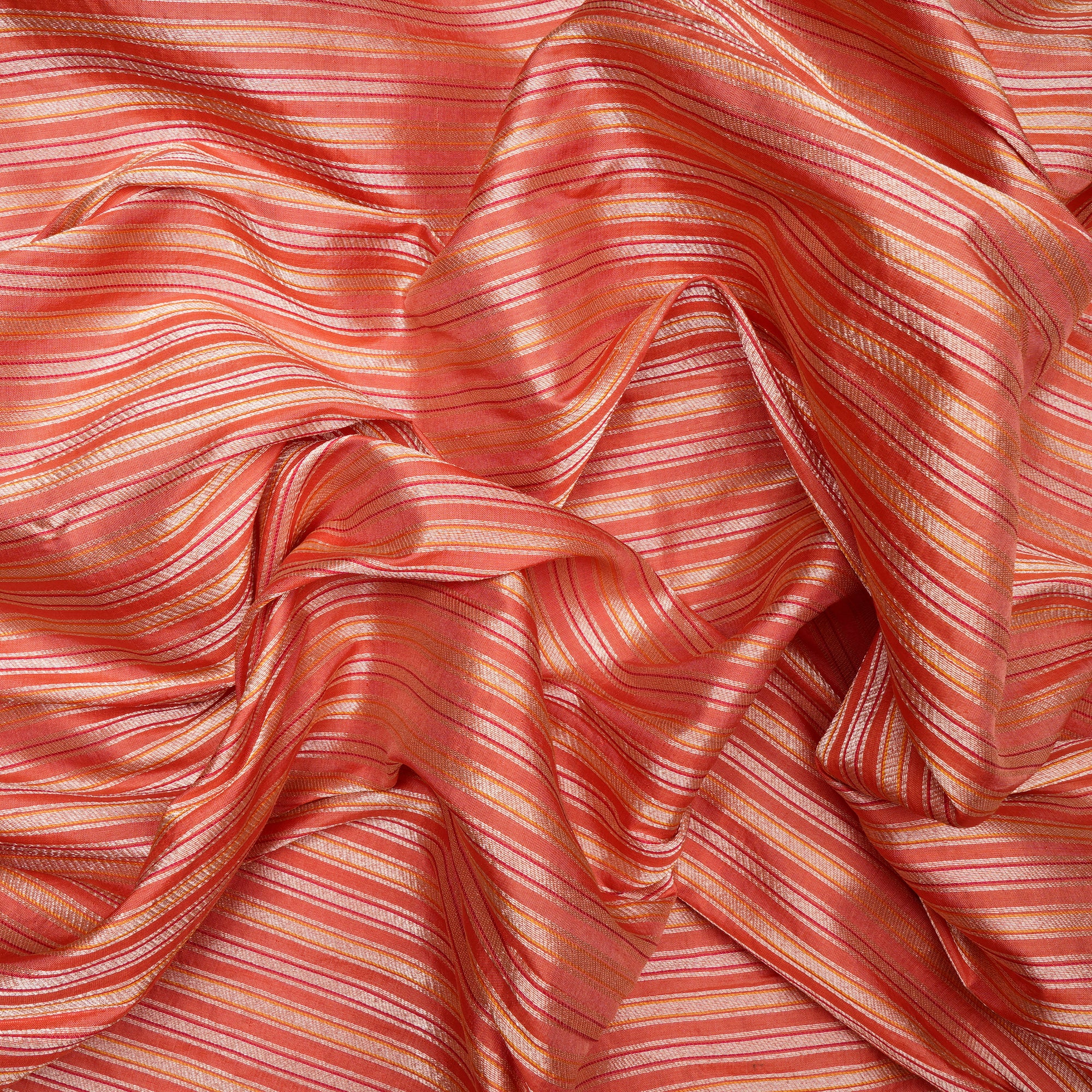 Orange-Gold Handwoven Premium Banarasi Meenakari Brocade Silk Fabric
