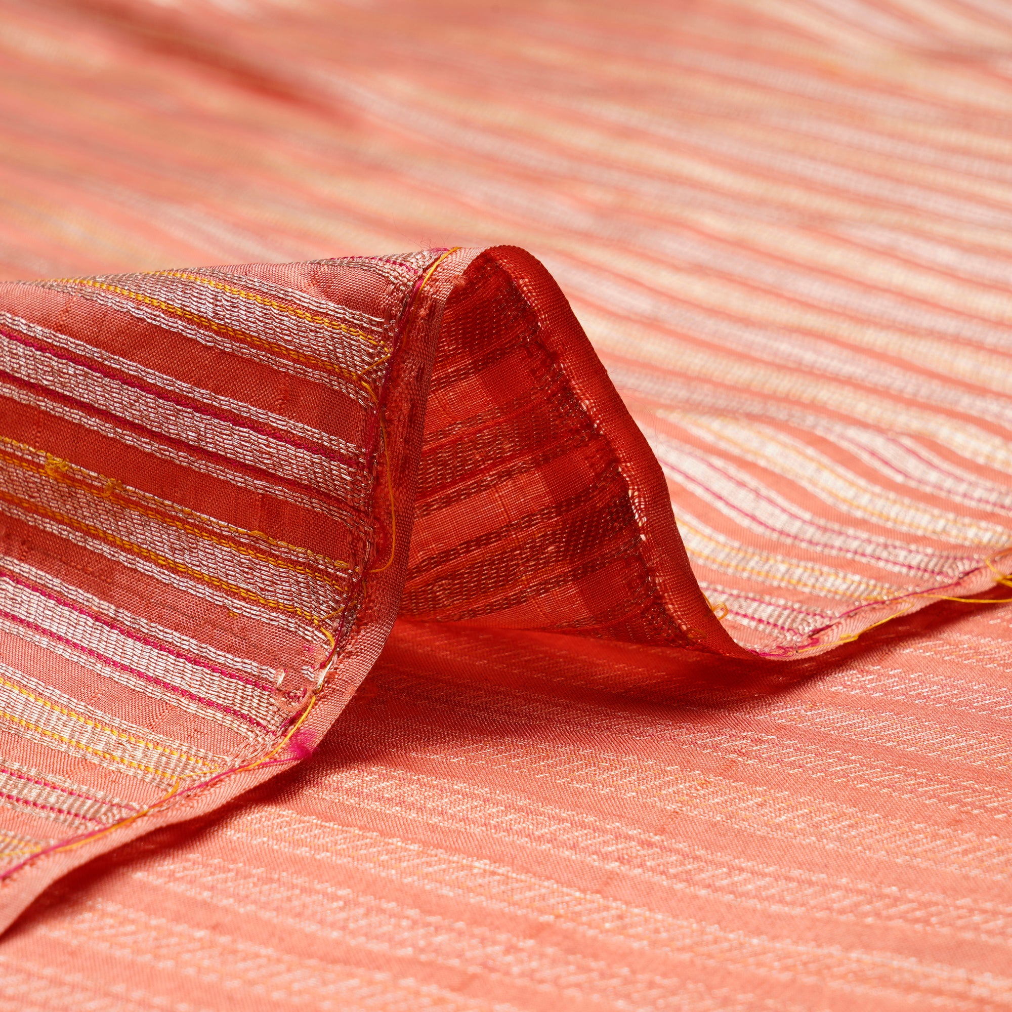Orange-Gold Handwoven Premium Banarasi Meenakari Brocade Silk Fabric
