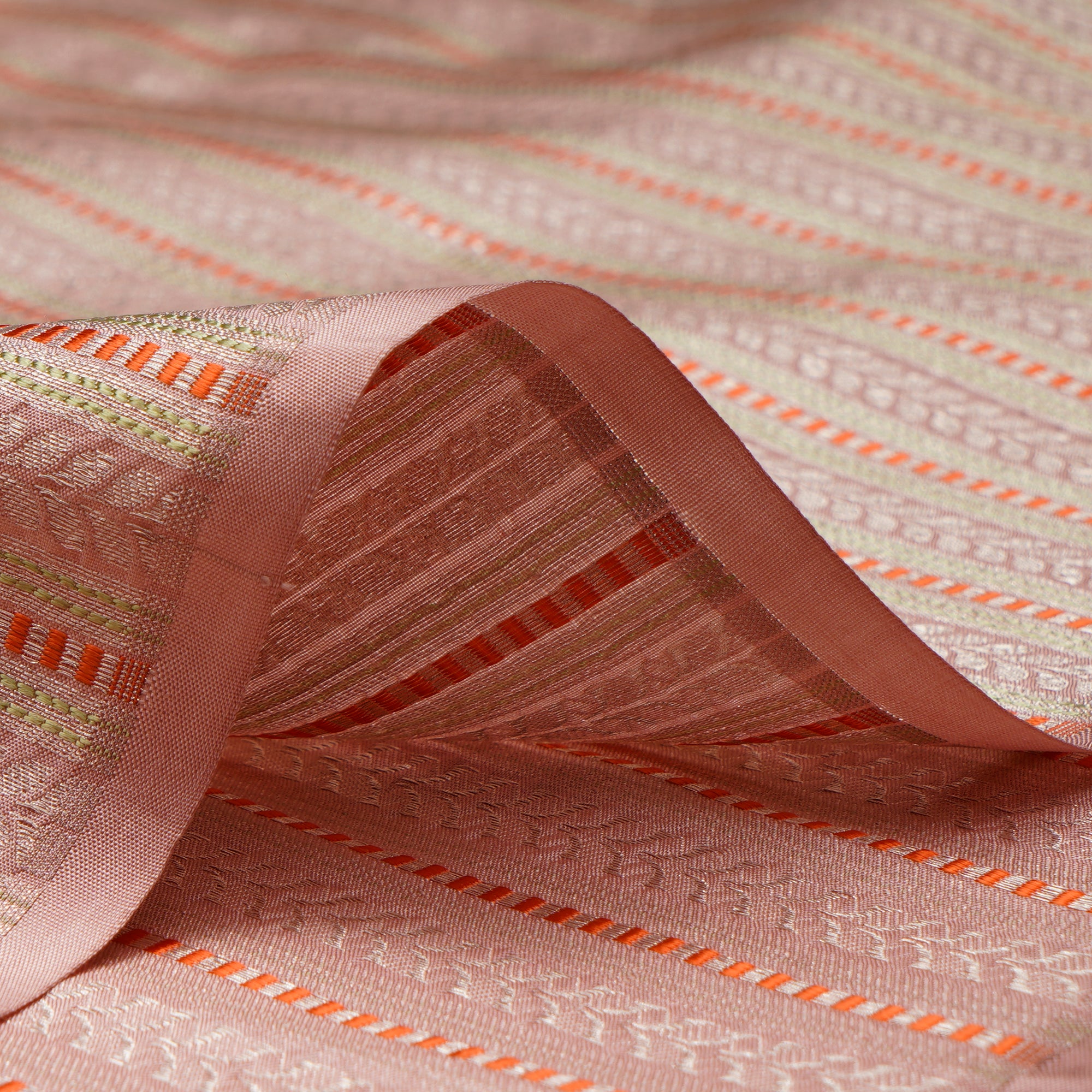 Blush Pink Handwoven Premium Banarasi Meenakari Brocade Silk Fabric