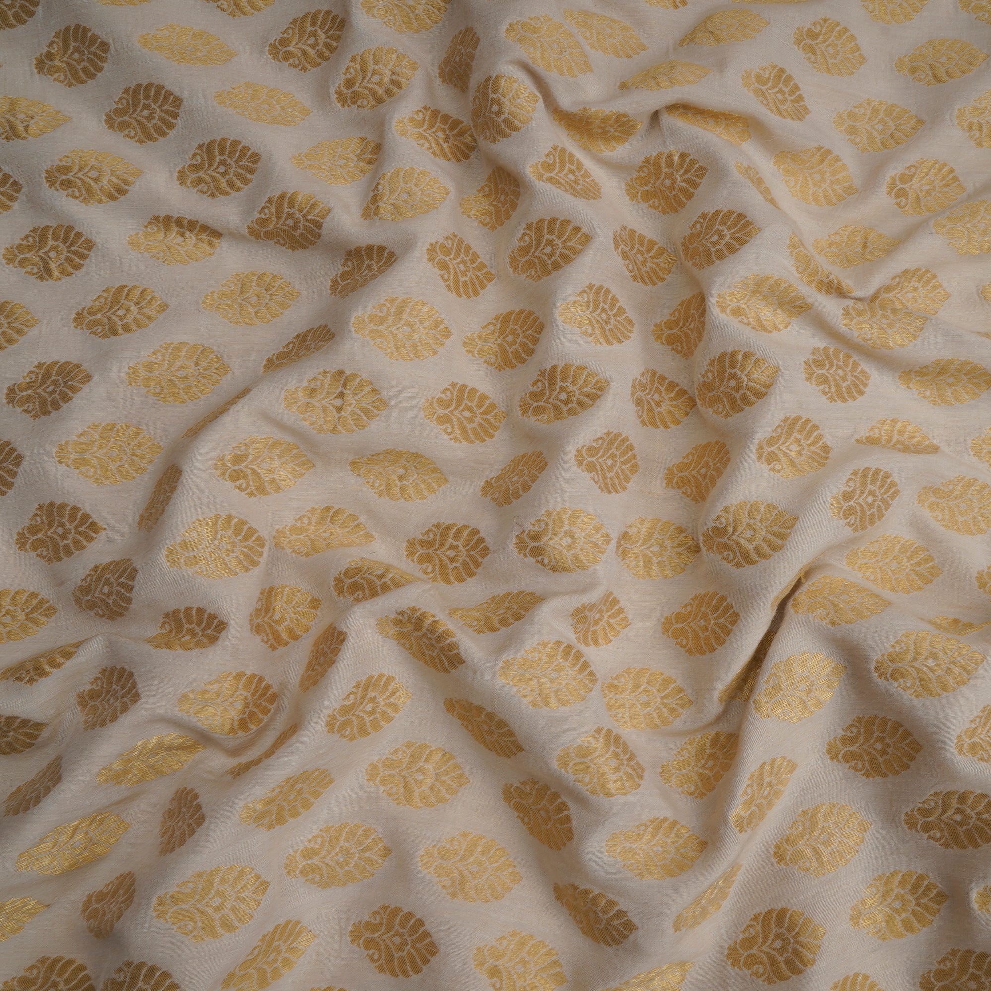 Beige-Golden Color Handwoven Muga Zari Brocade Fabric