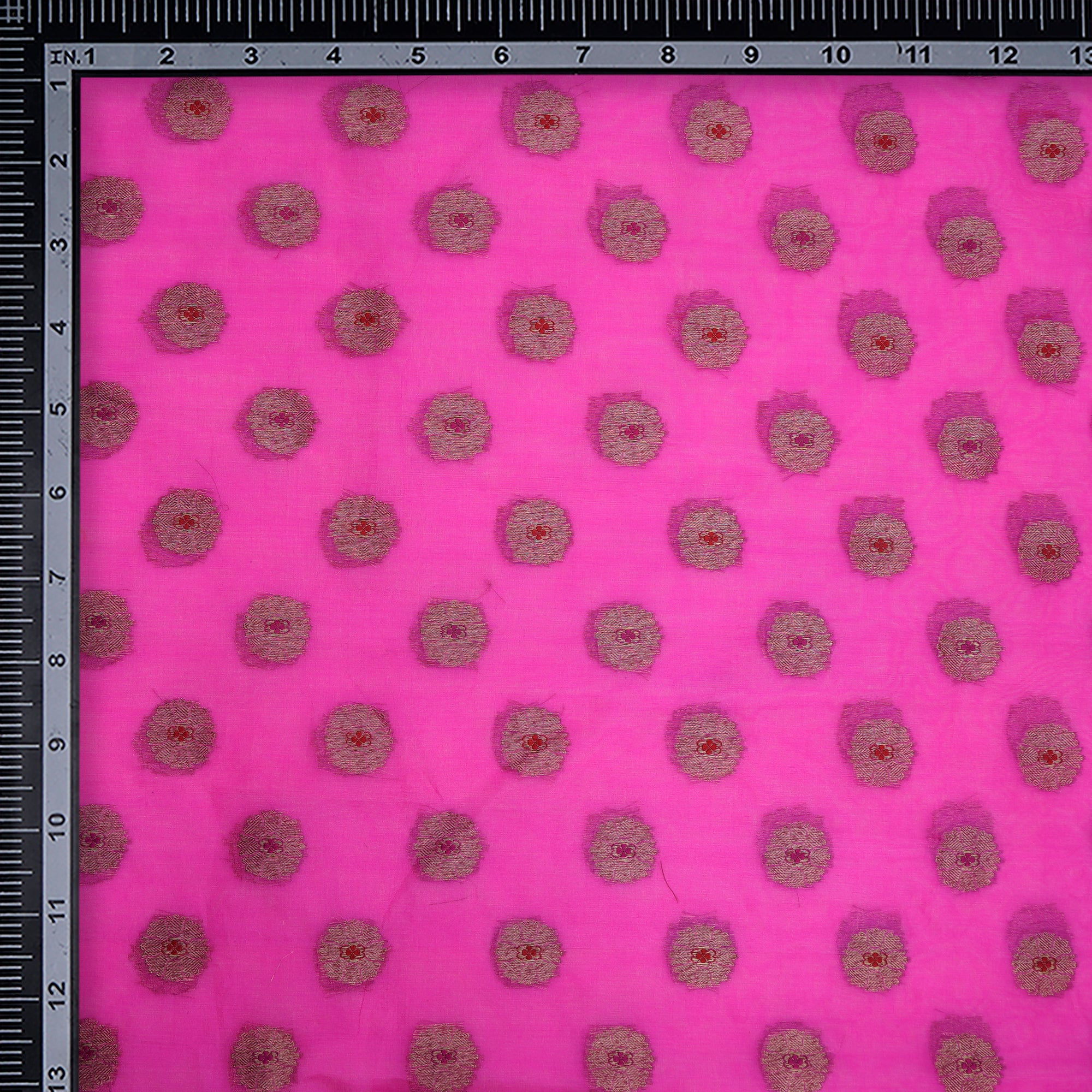 Pink Booti Pattern Handwoven Premium Banarasi Meenakari Brocade Organza Fabric