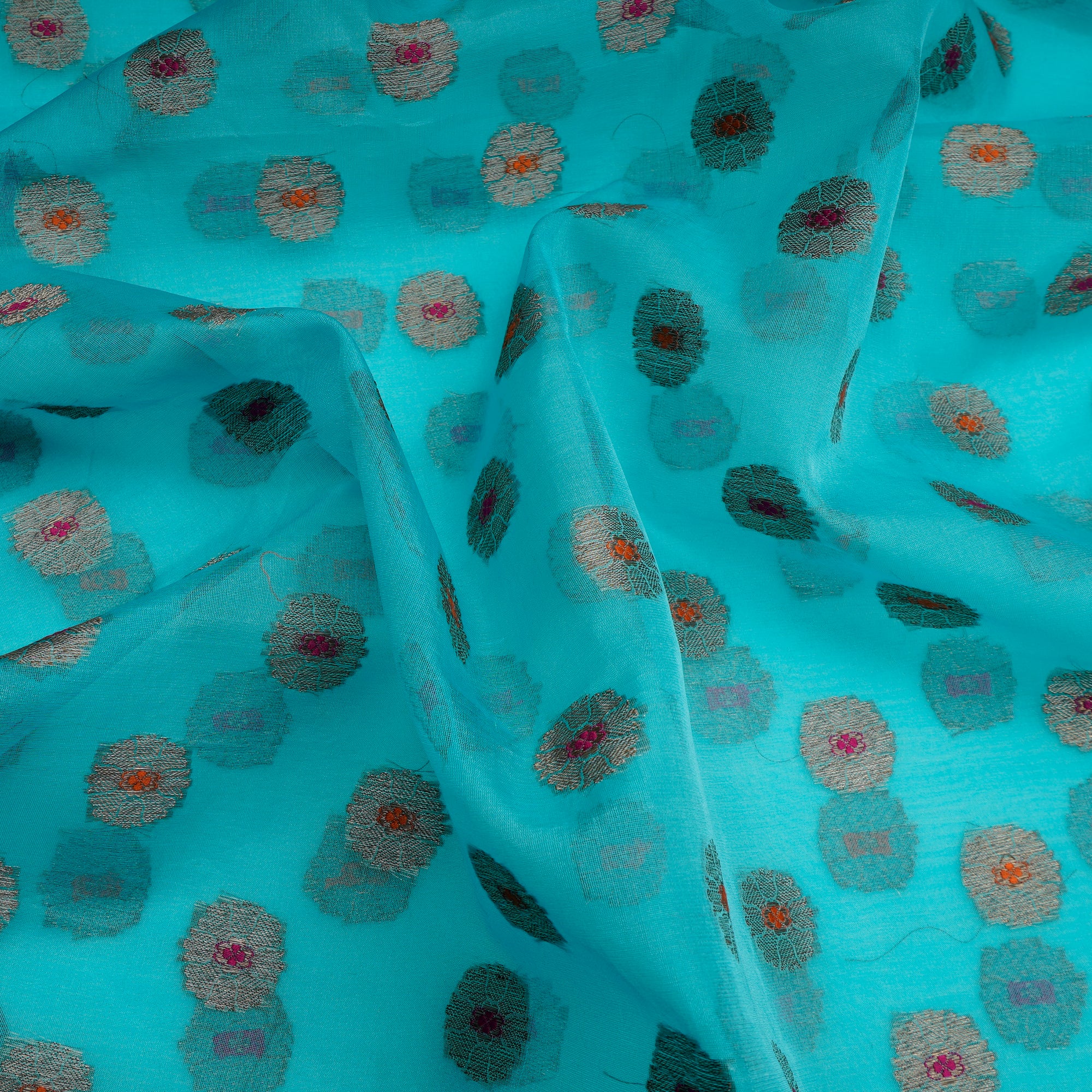 Sky Blue Booti Pattern Handwoven Premium Banarasi Meenakari Brocade Organza Fabric