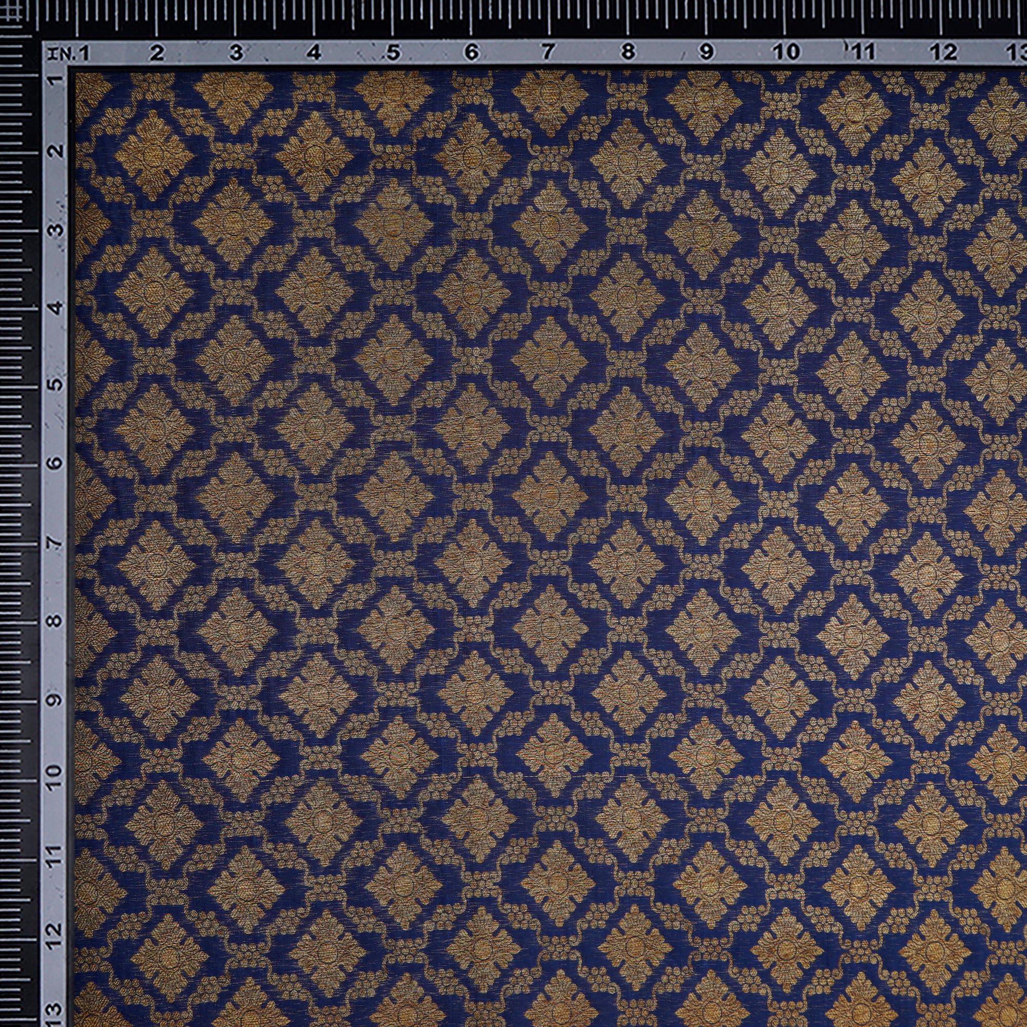 Dark Blue-Golden Color Handwoven Brocade Fabric