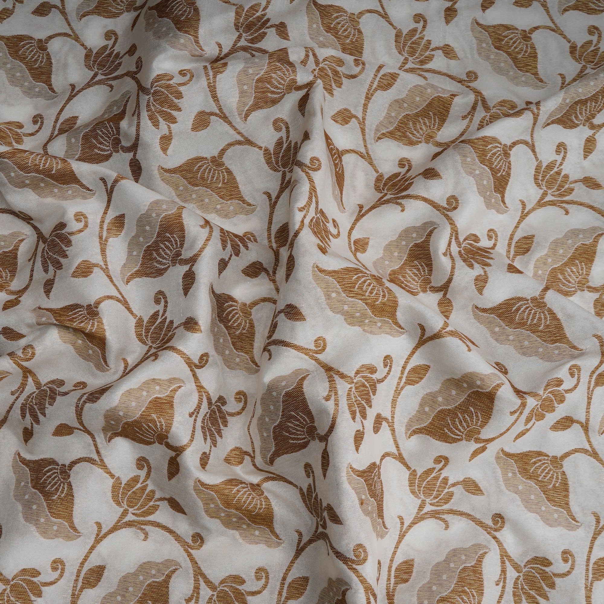 White-Golden Color Handwoven Brocade Fabric