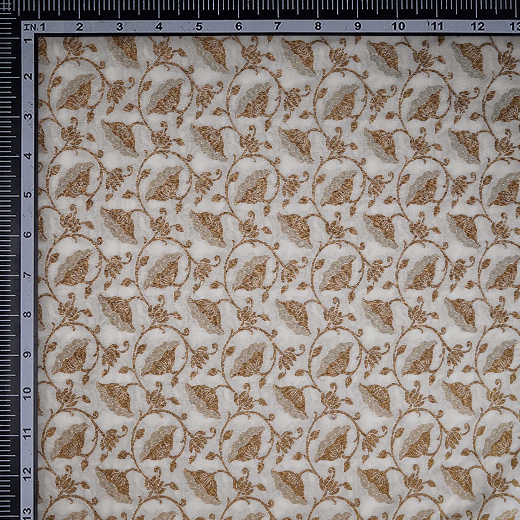 White-Golden Color Handwoven Brocade Fabric