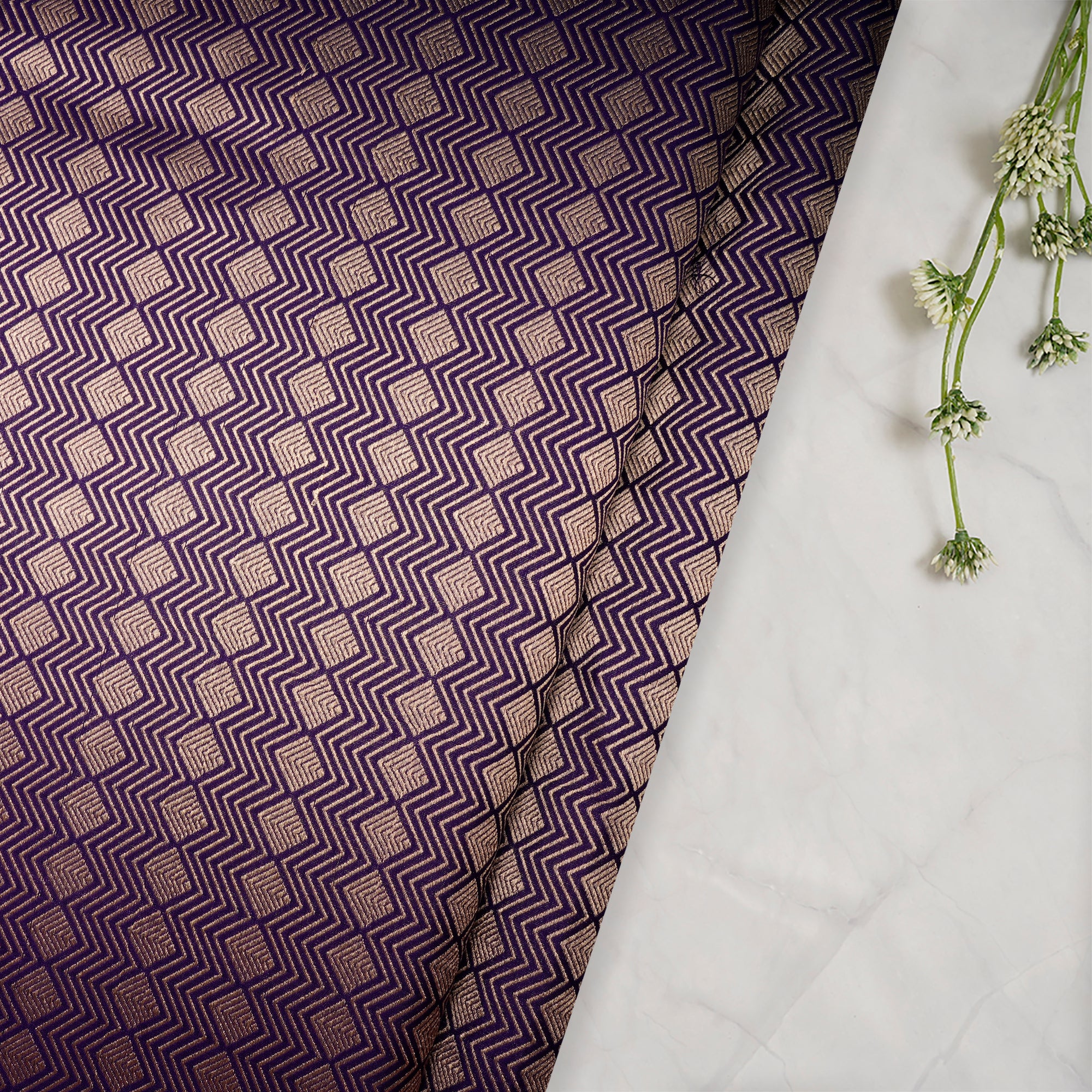 Voilet Handwoven Premium Banarasi Brocade Silk Fabric