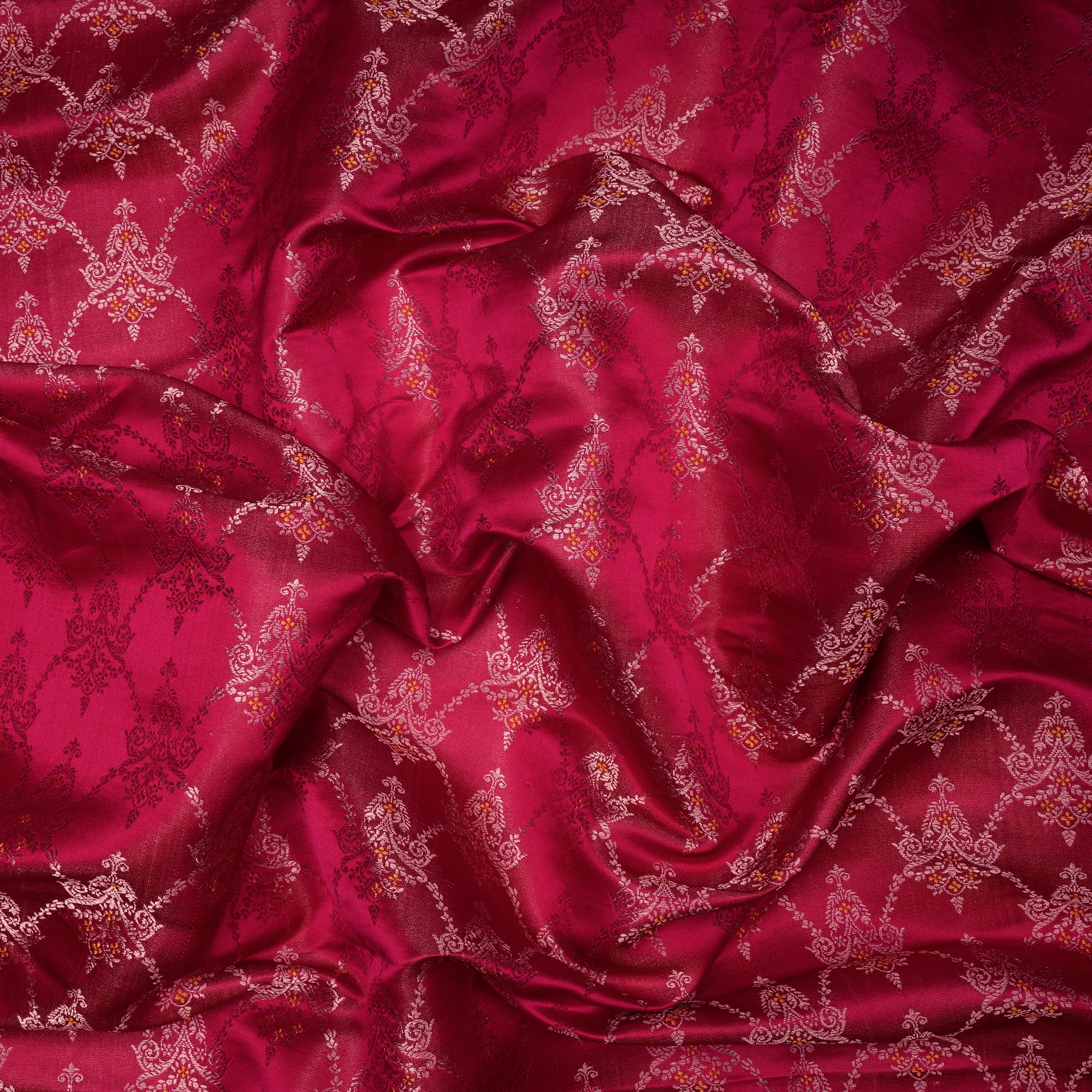 Rani Pink Handwoven Premium Banarasi Meenakari Brocade Silk Fabric