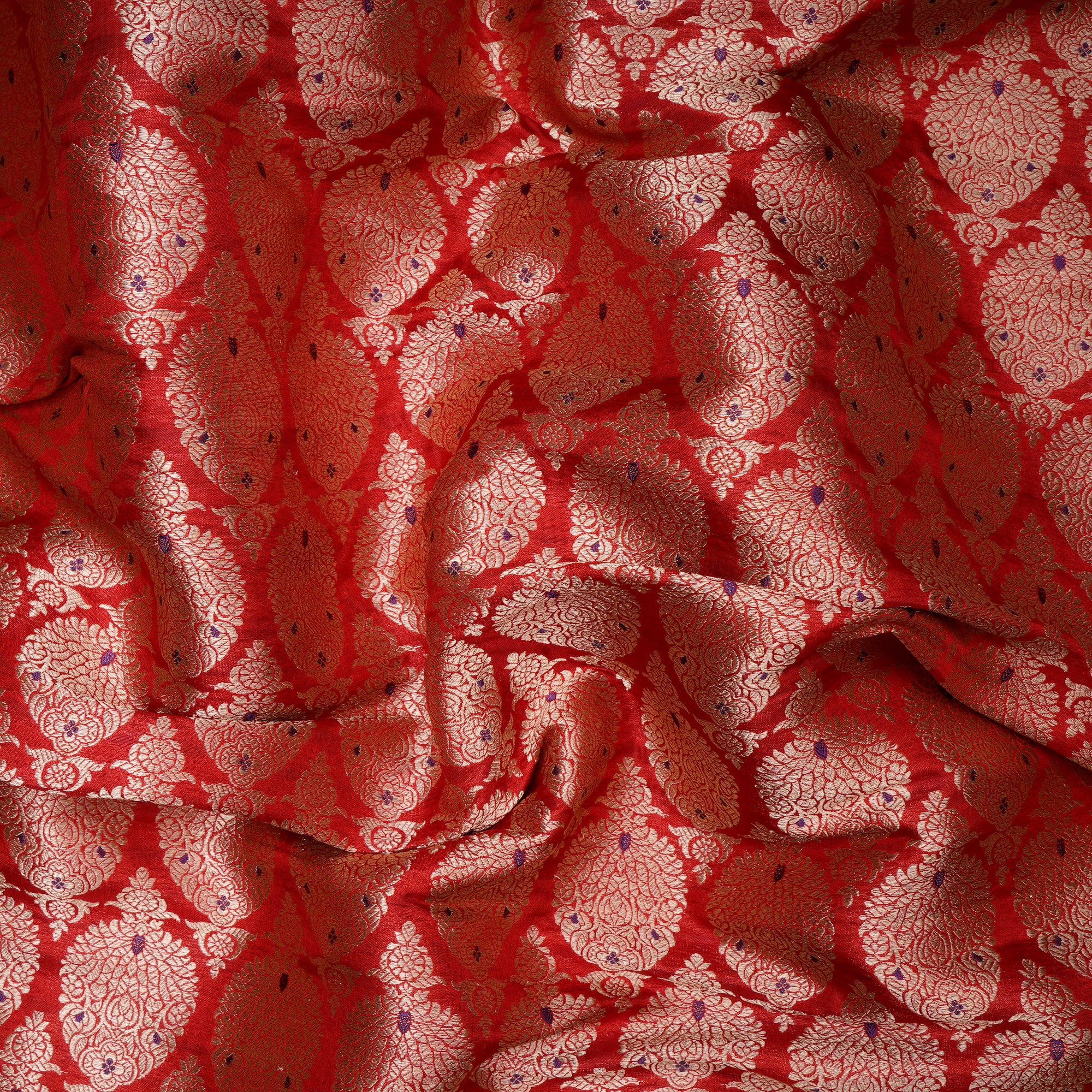 Red Handwoven Premium Banarasi Meenakari Brocade Silk Fabric