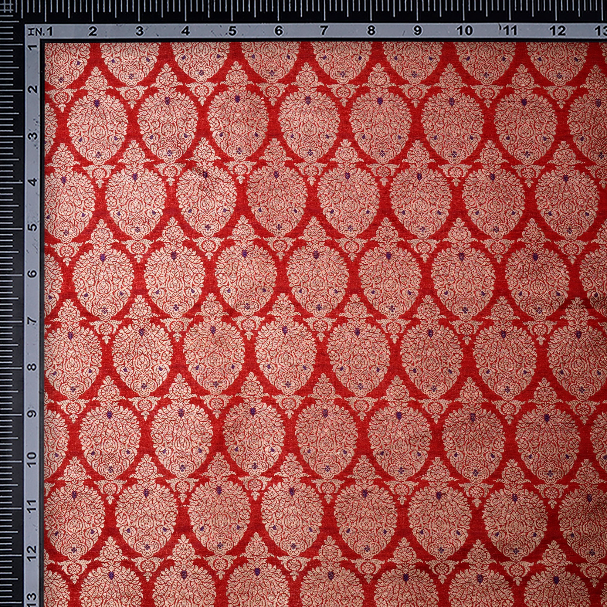Red Handwoven Premium Banarasi Meenakari Brocade Silk Fabric