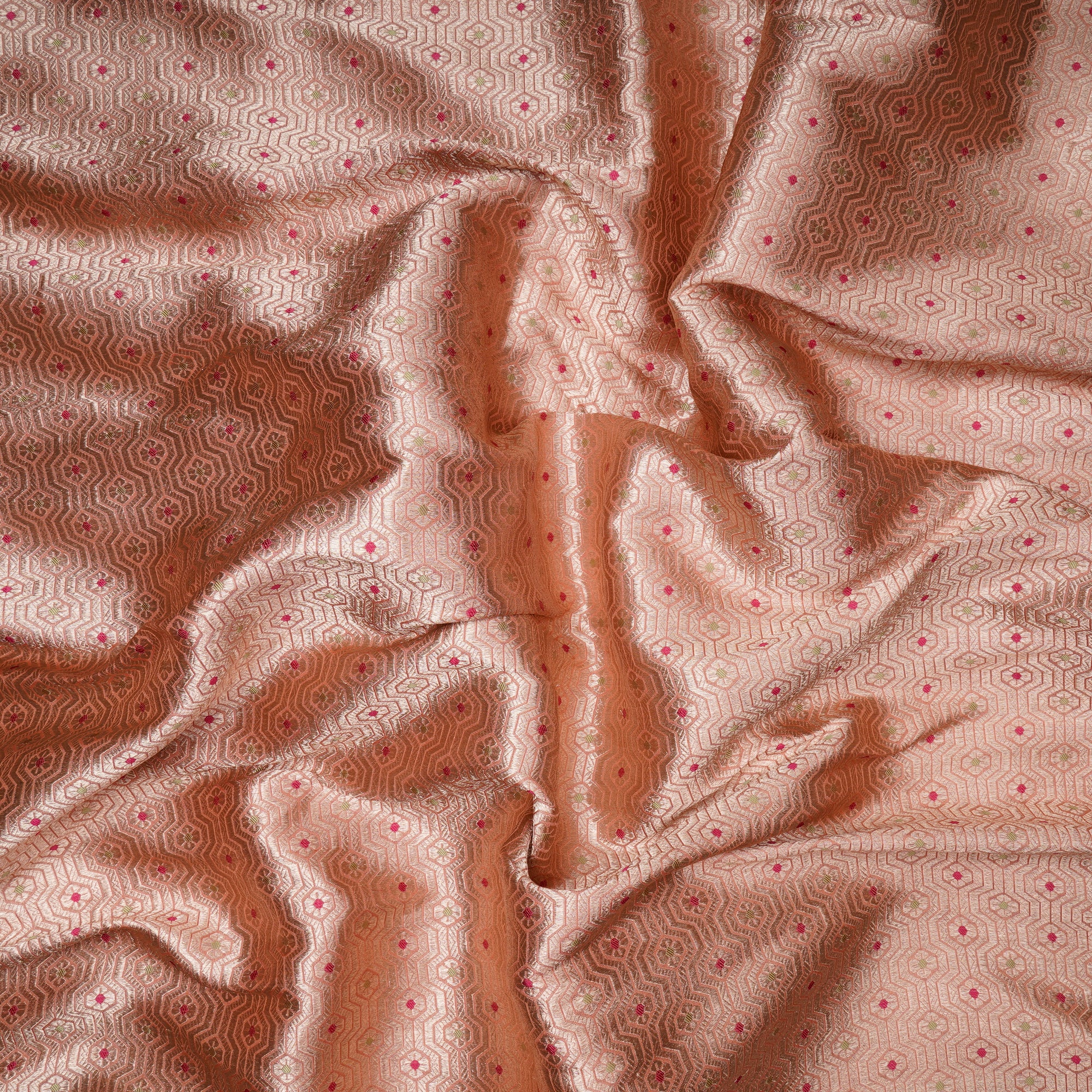 Peach Handwoven Premium Banarasi Meenakari Brocade Silk Fabric