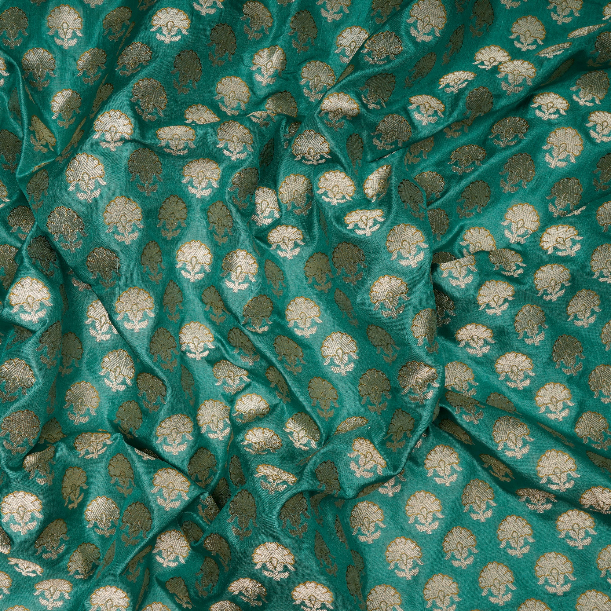 Agate Green Handwoven Premium Banarasi Meenakari Brocade Silk Fabric