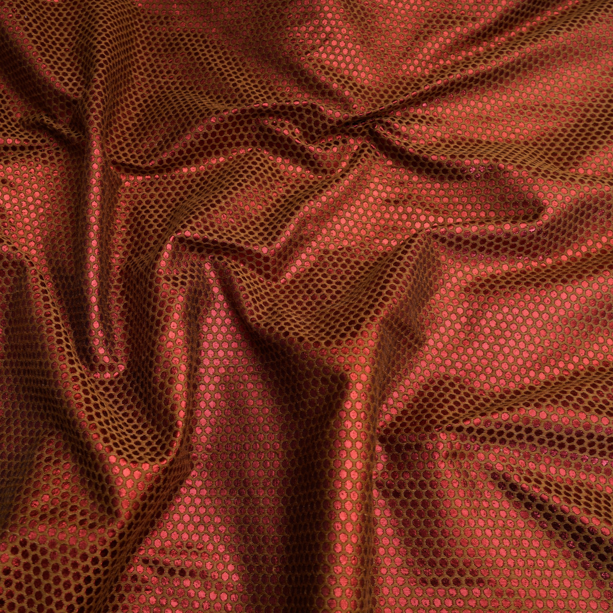 Metallic Red-Olive Green Color Jacquard Silk Fabric