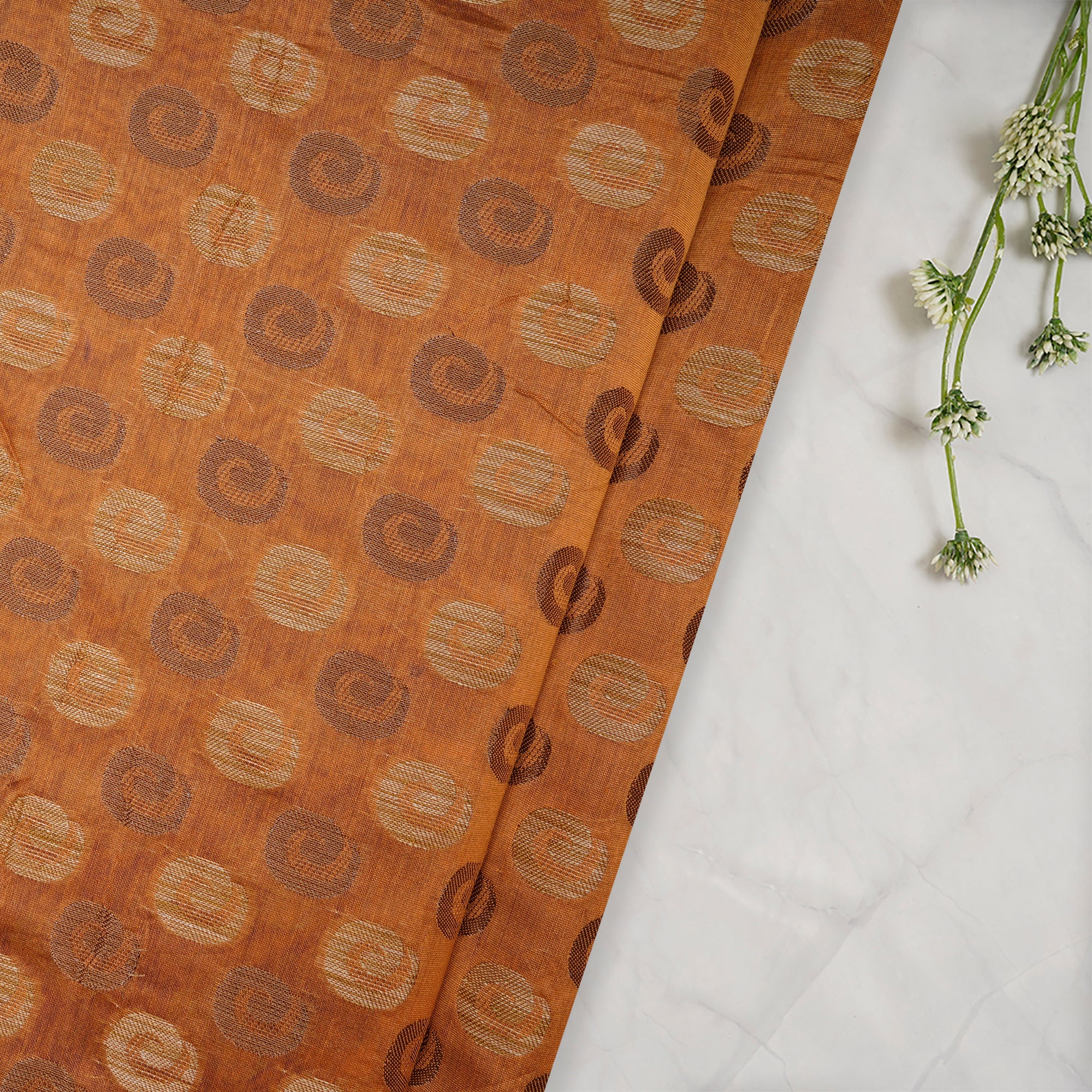 Burn Orange All Over Patttern Chanderi Jacquard Fabric