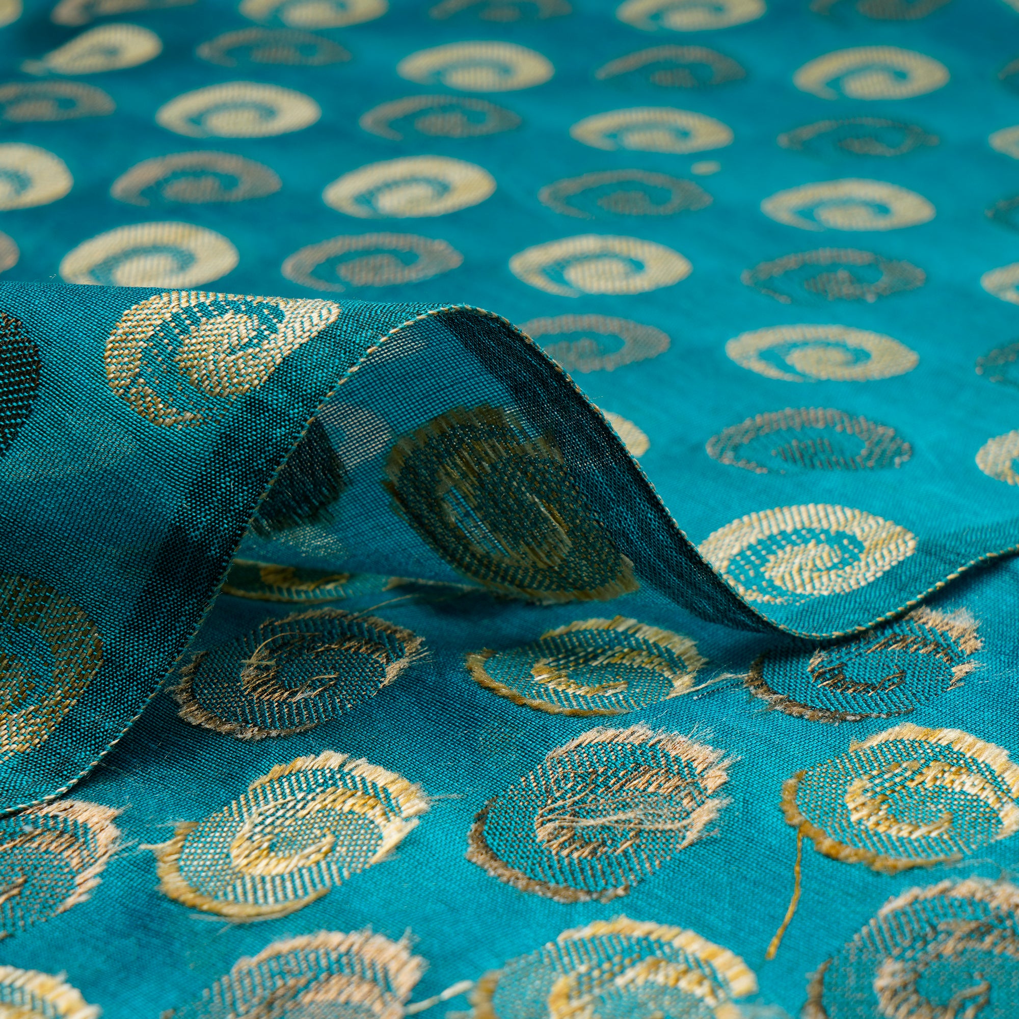Teal Blue Color Chanderi Jacquard Fabric