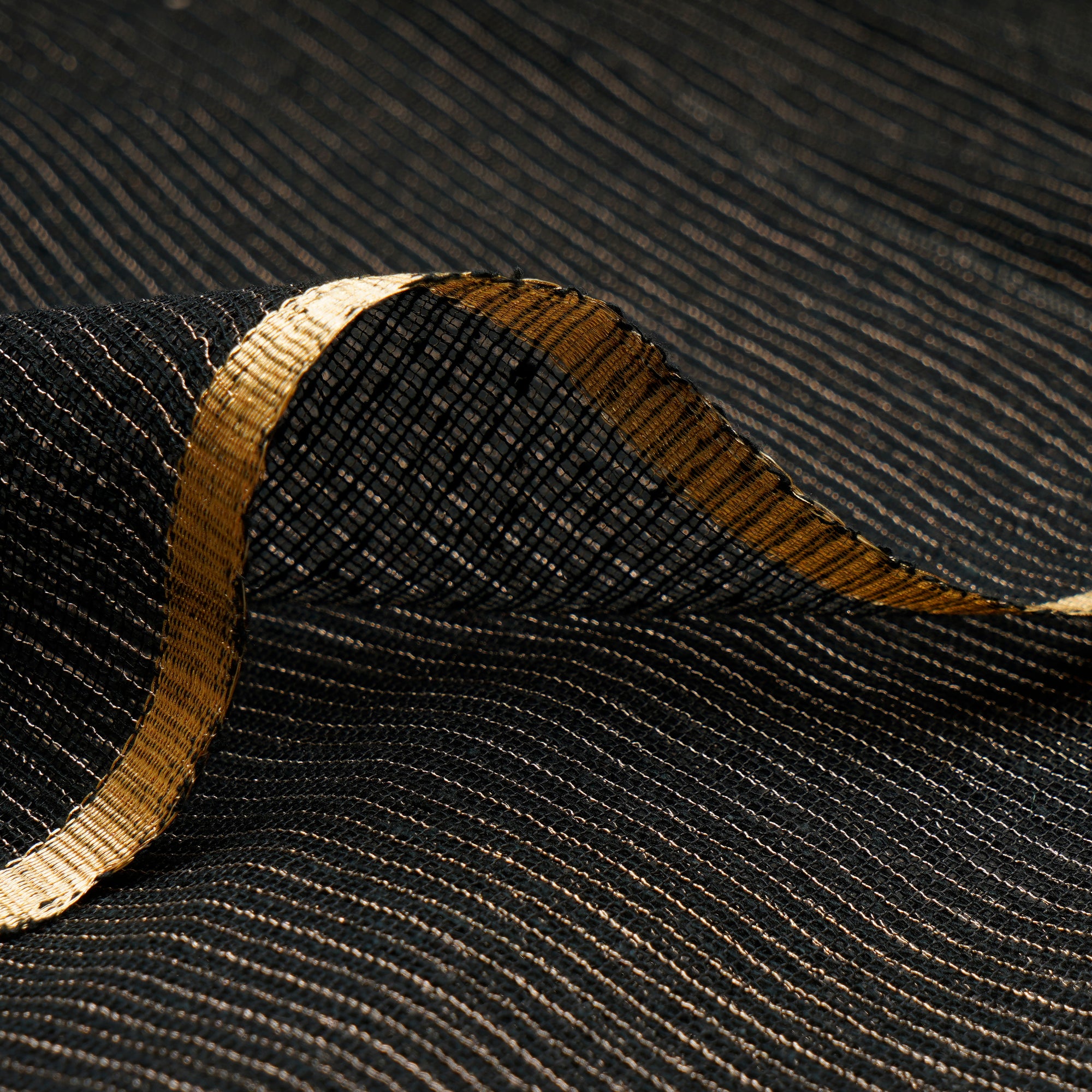 Black-Gold Stripe Pattern Zari Fancy Tissue Fabric