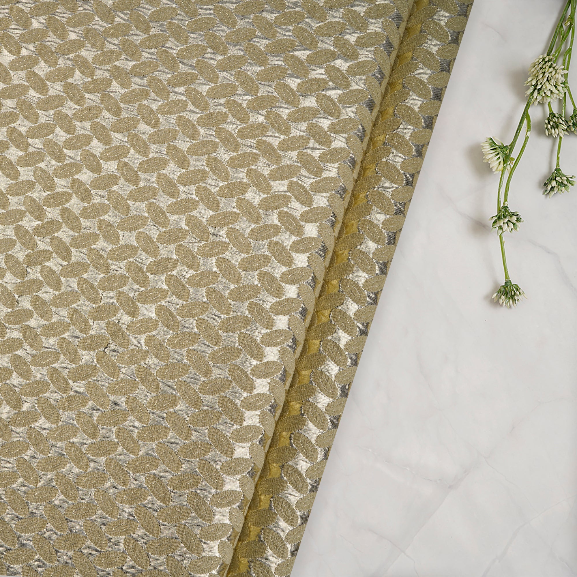 Golden Color Handwoven Lurex Brocade Fabric