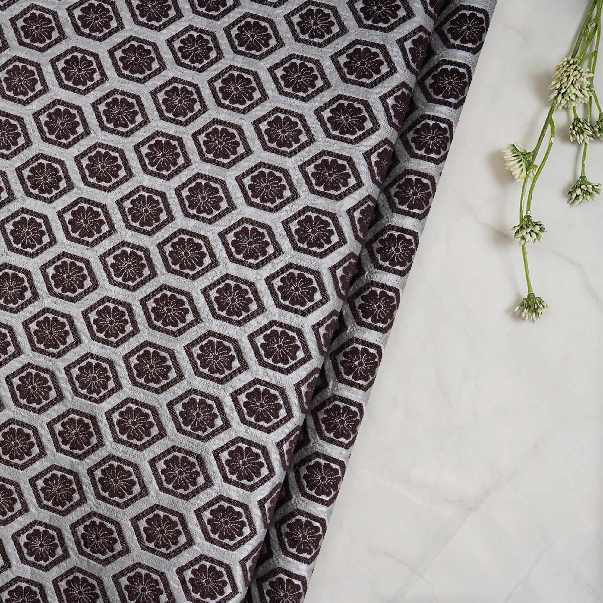 Brown-Silver Color Handwoven Lurex Brocade Fabric