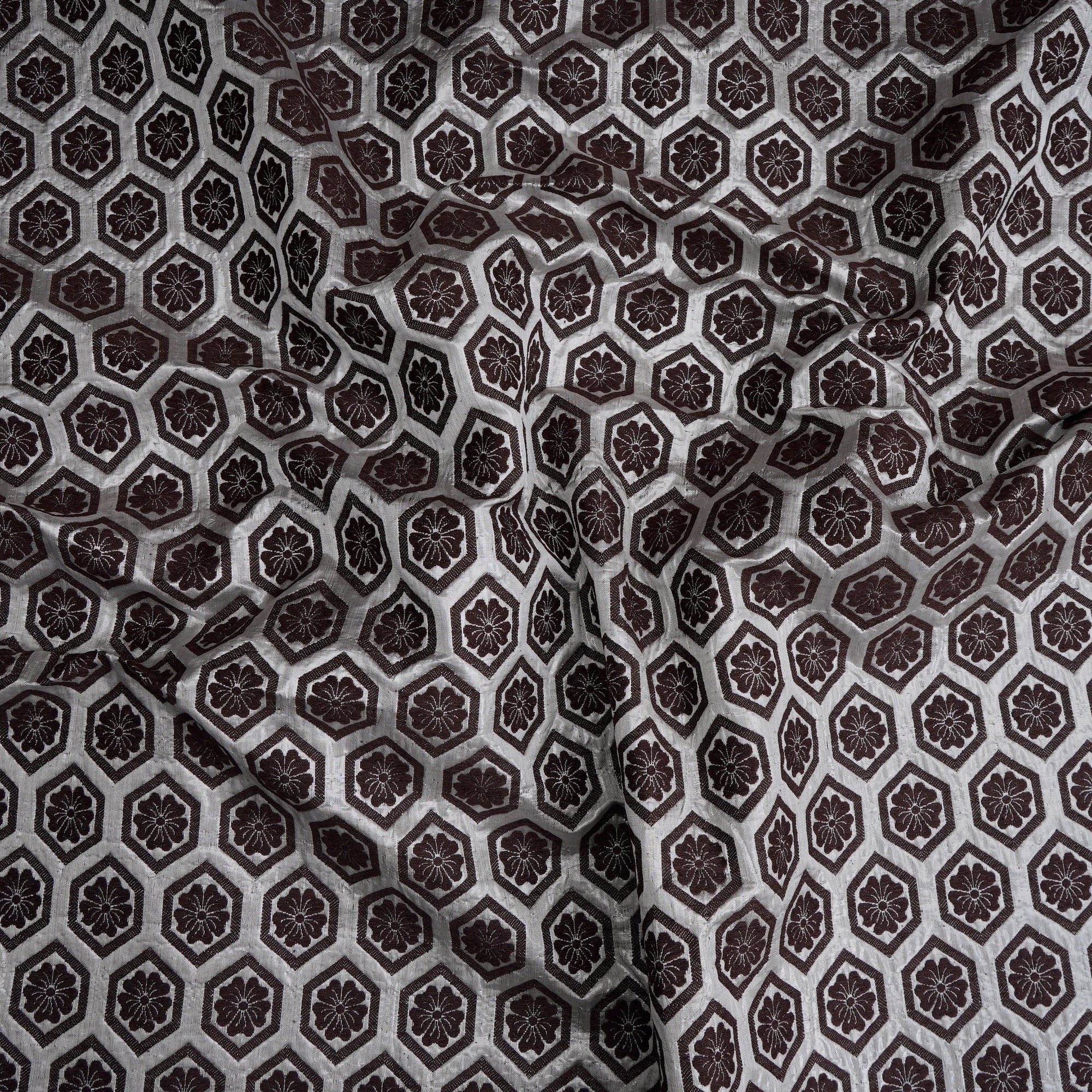 Brown-Silver Color Handwoven Lurex Brocade Fabric