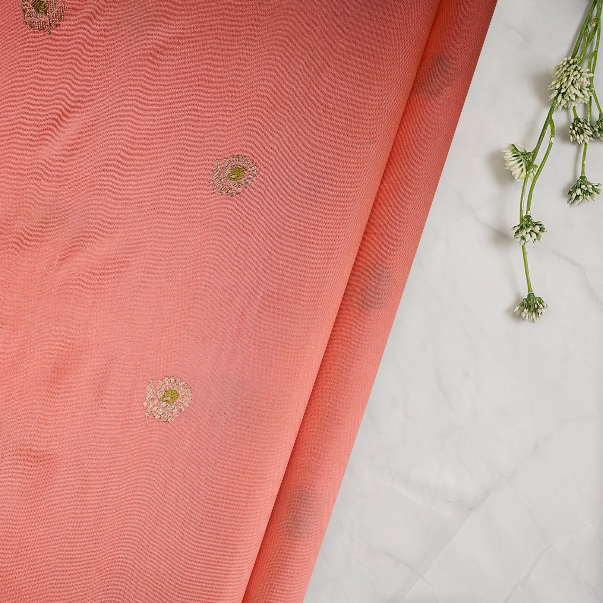 Peach-Golden Color Handwoven Brocade Fabric