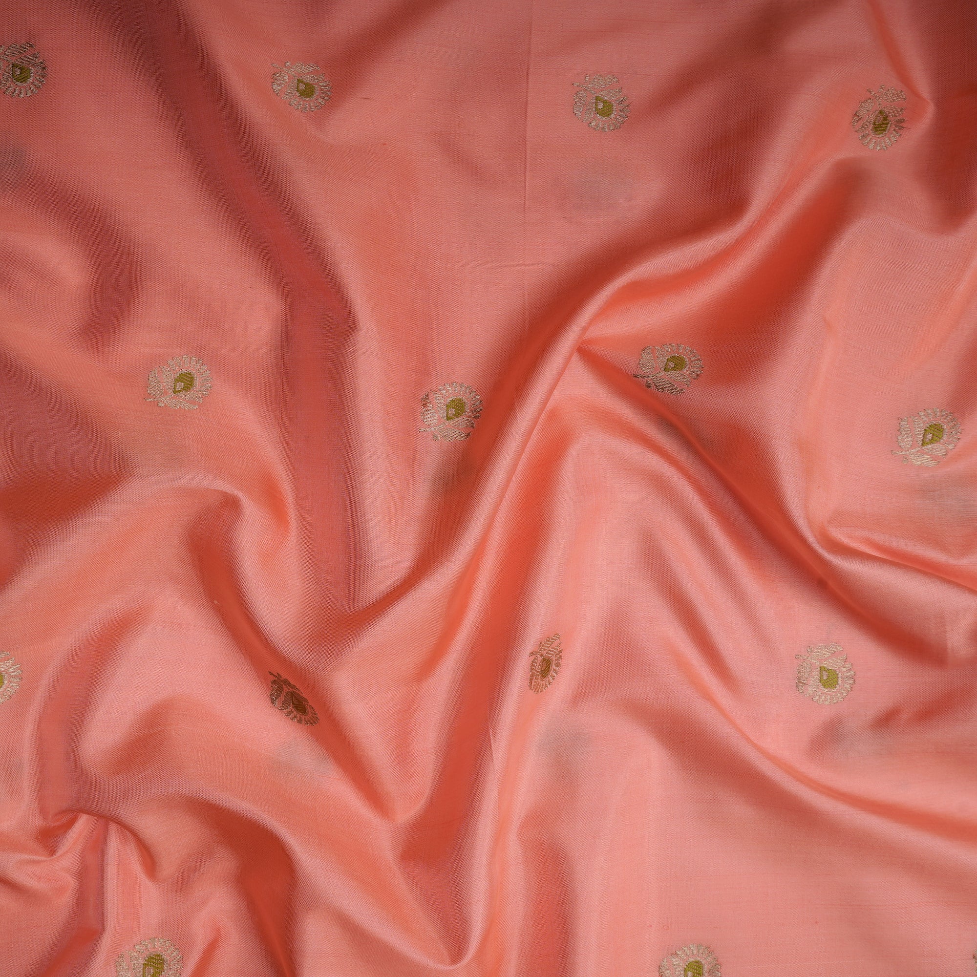 Peach-Golden Color Handwoven Brocade Fabric