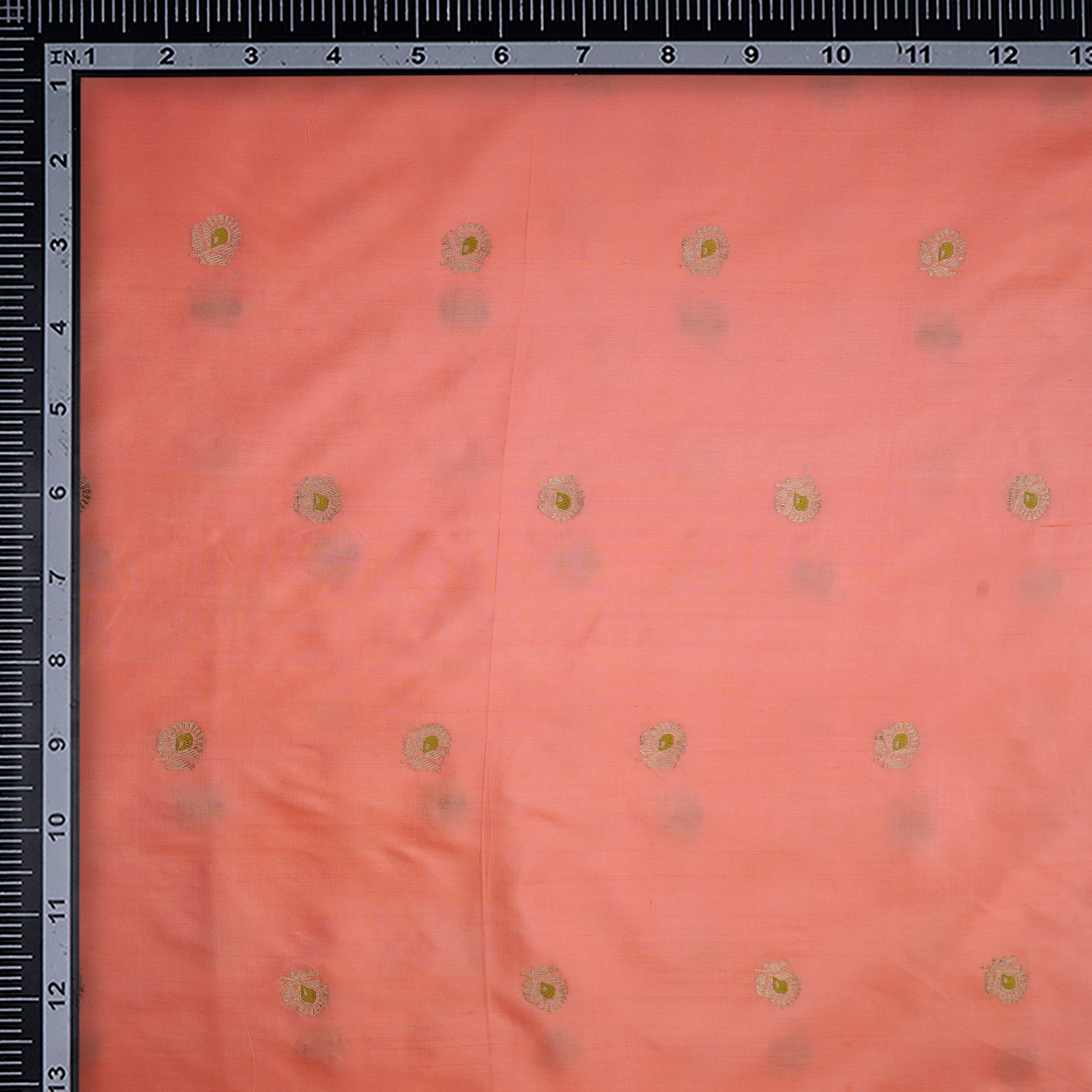 Peach-Golden Color Handwoven Brocade Fabric