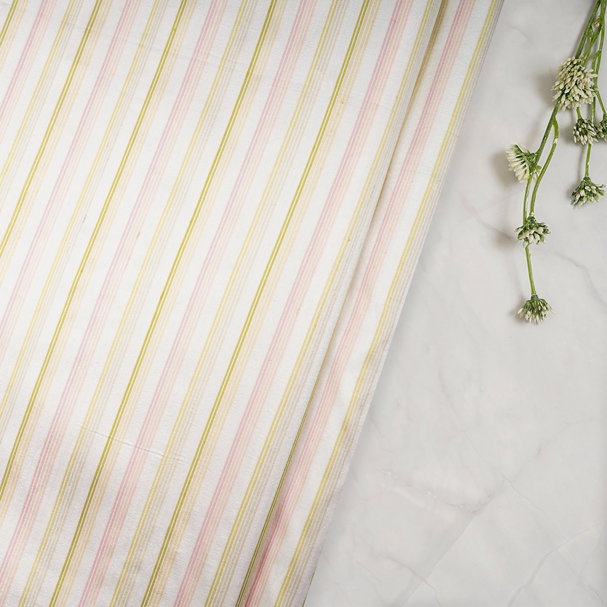 Off White Color Striped Dupion Silk Fabric