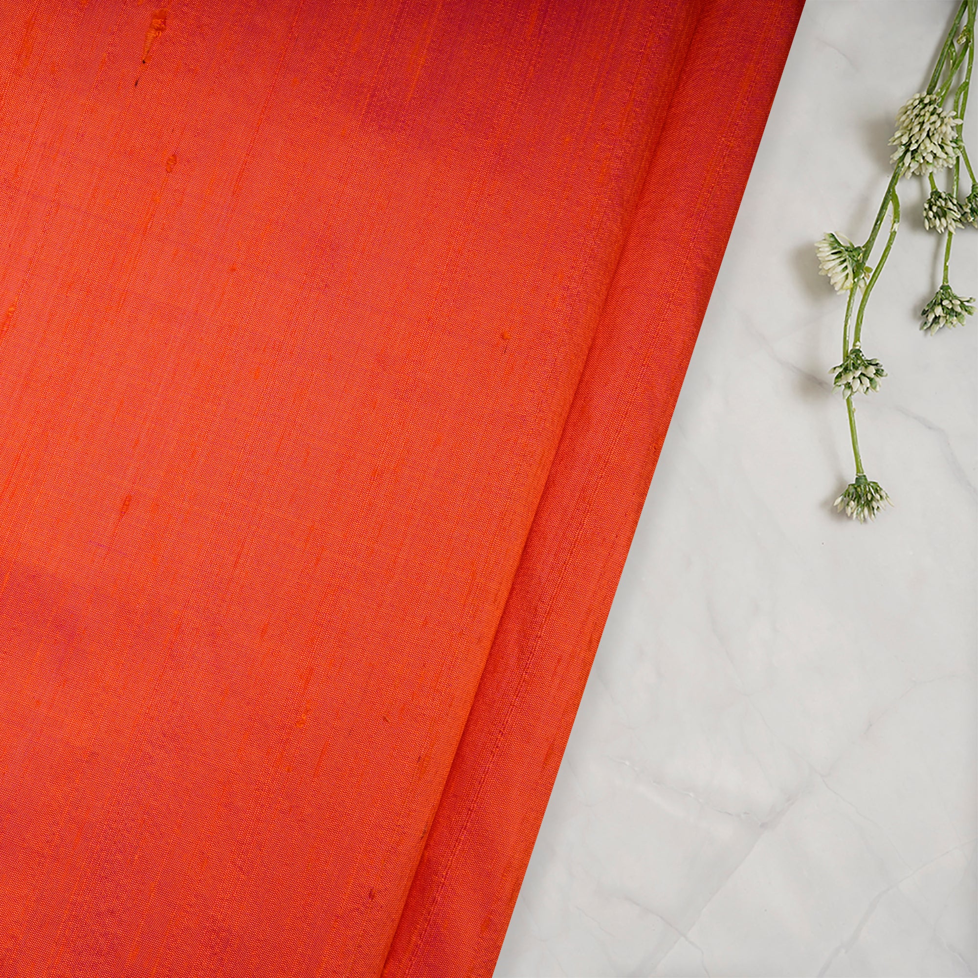 Vermillion Orange Handwoven Heavy Dupion (Raw) Silk Fabric