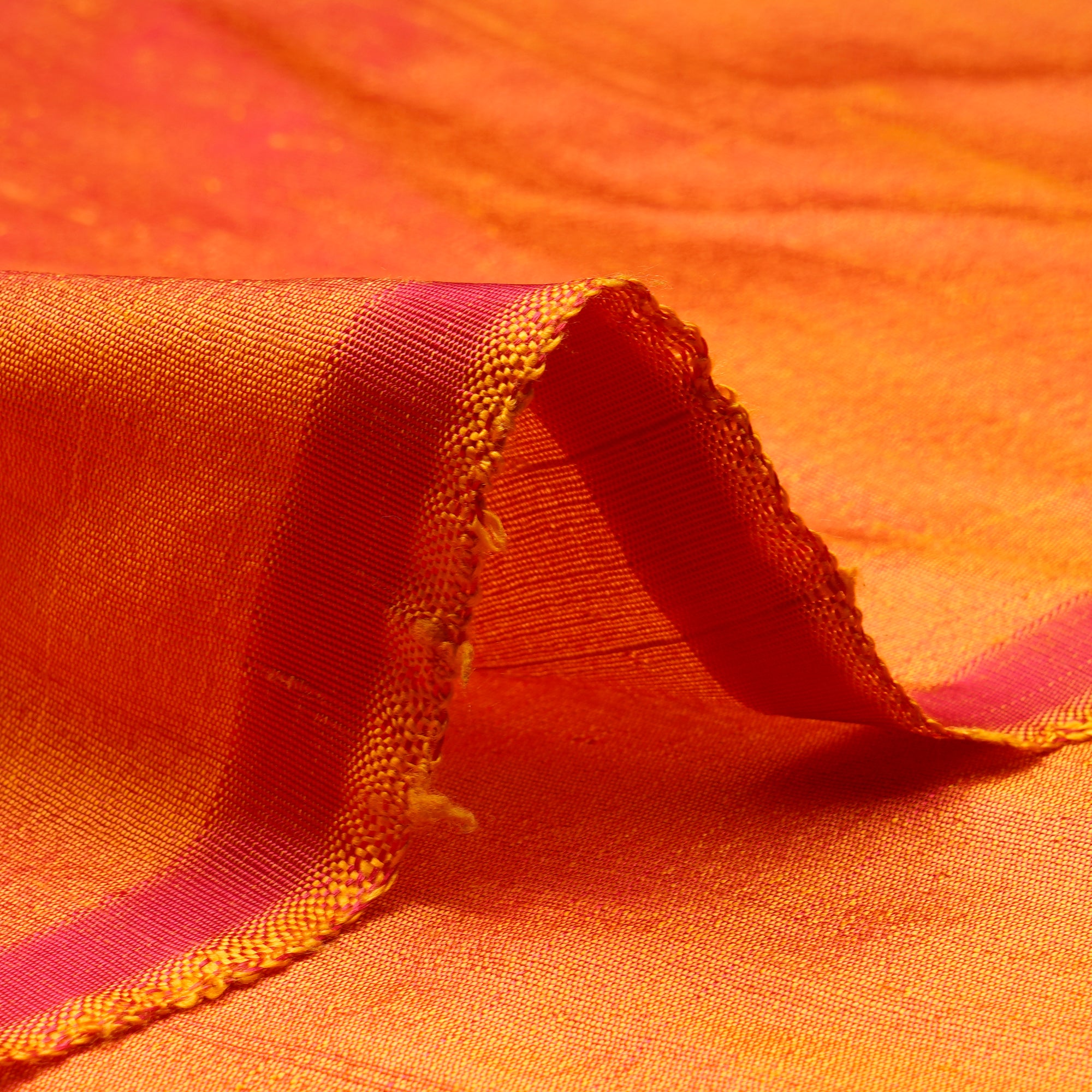Orange-Mustard Color Blended Dupion Silk Fabric