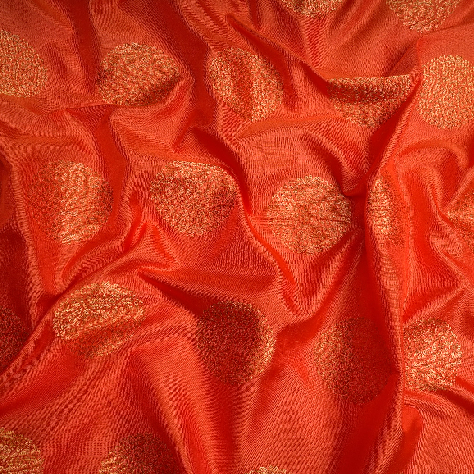 Orange Motif Pattern Handwoven Silk Jacquard Fabric