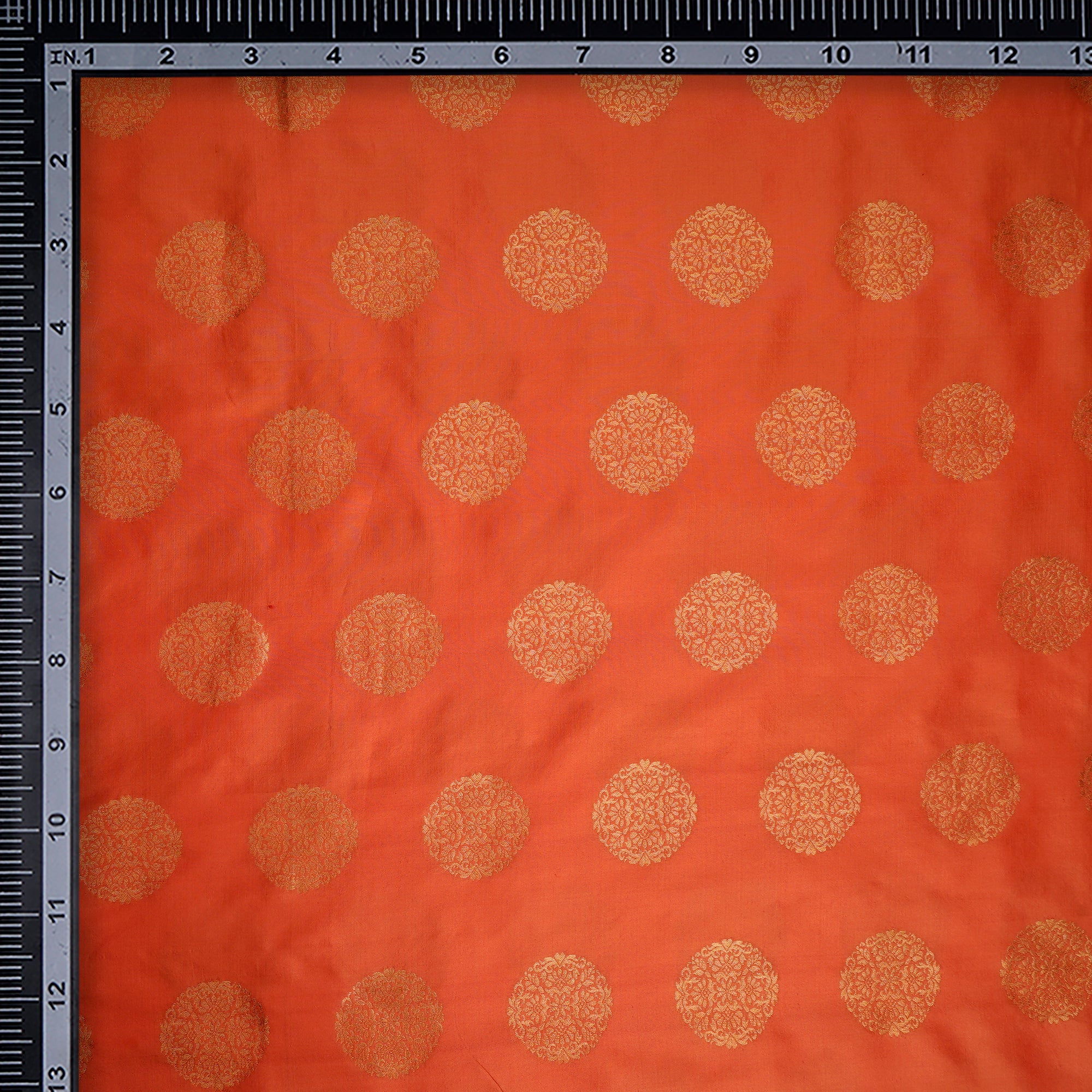 Orange Motif Pattern Handwoven Silk Jacquard Fabric