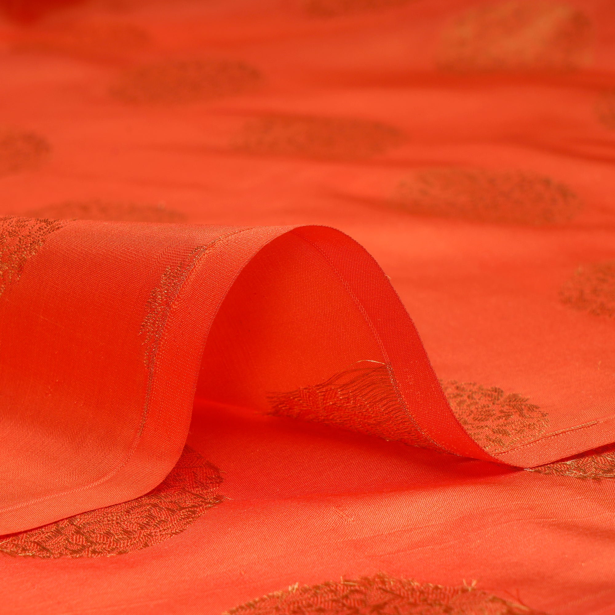 Orange Motif Pattern Handwoven Silk Jacquard Fabric