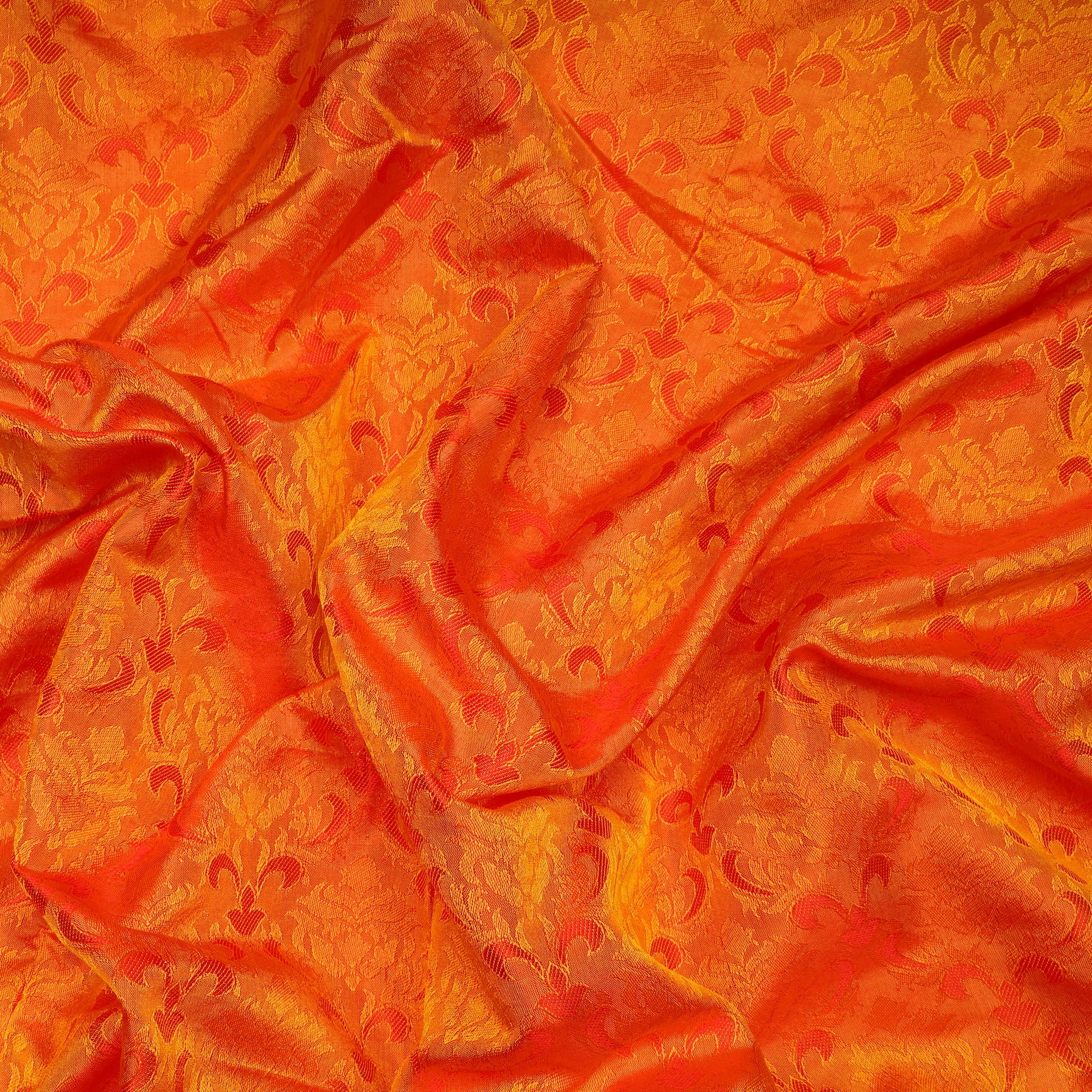 Orange Floral Pattern Silk Jacquard Fabric