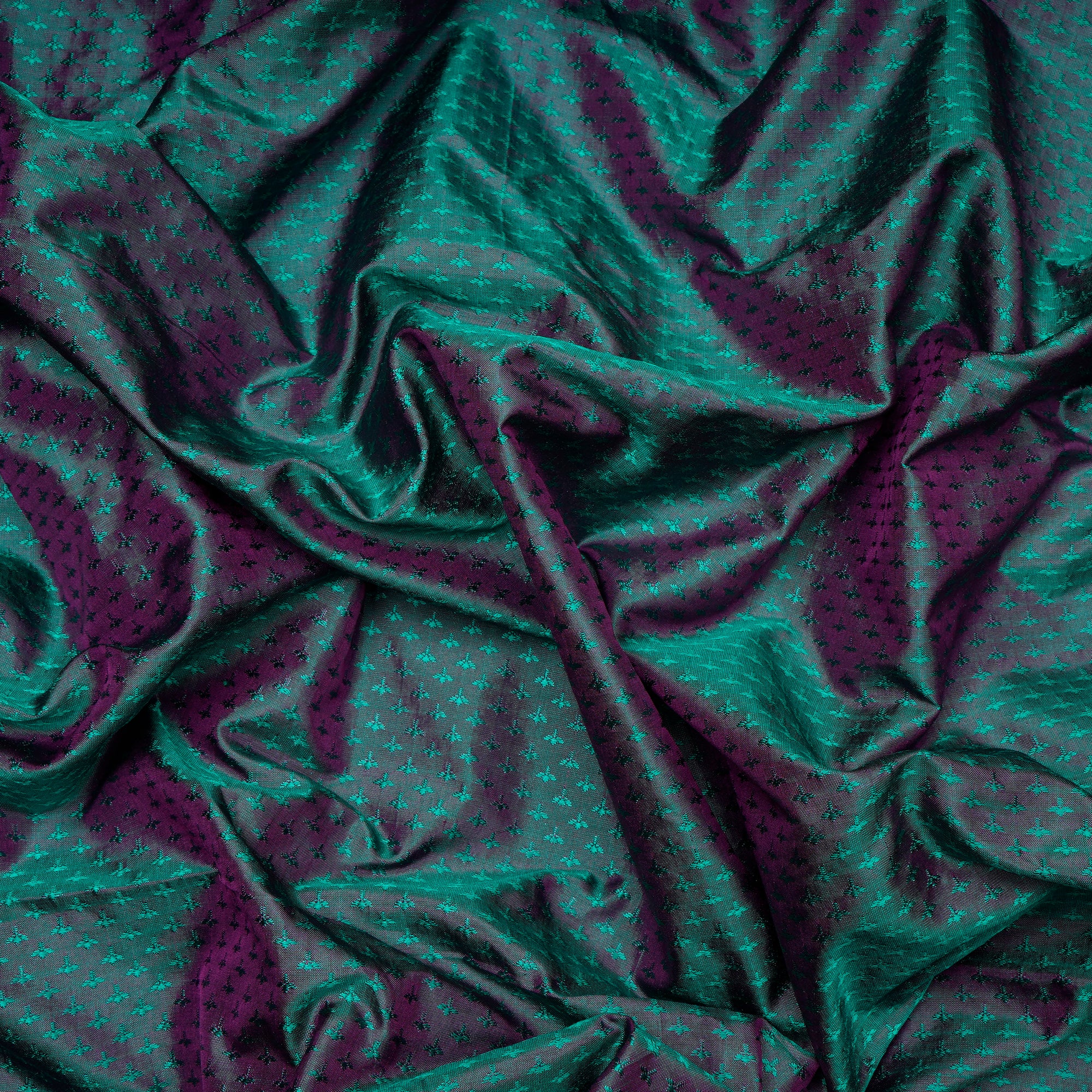 Green-Purple All Over Pattern Silk Jacquard Fabric