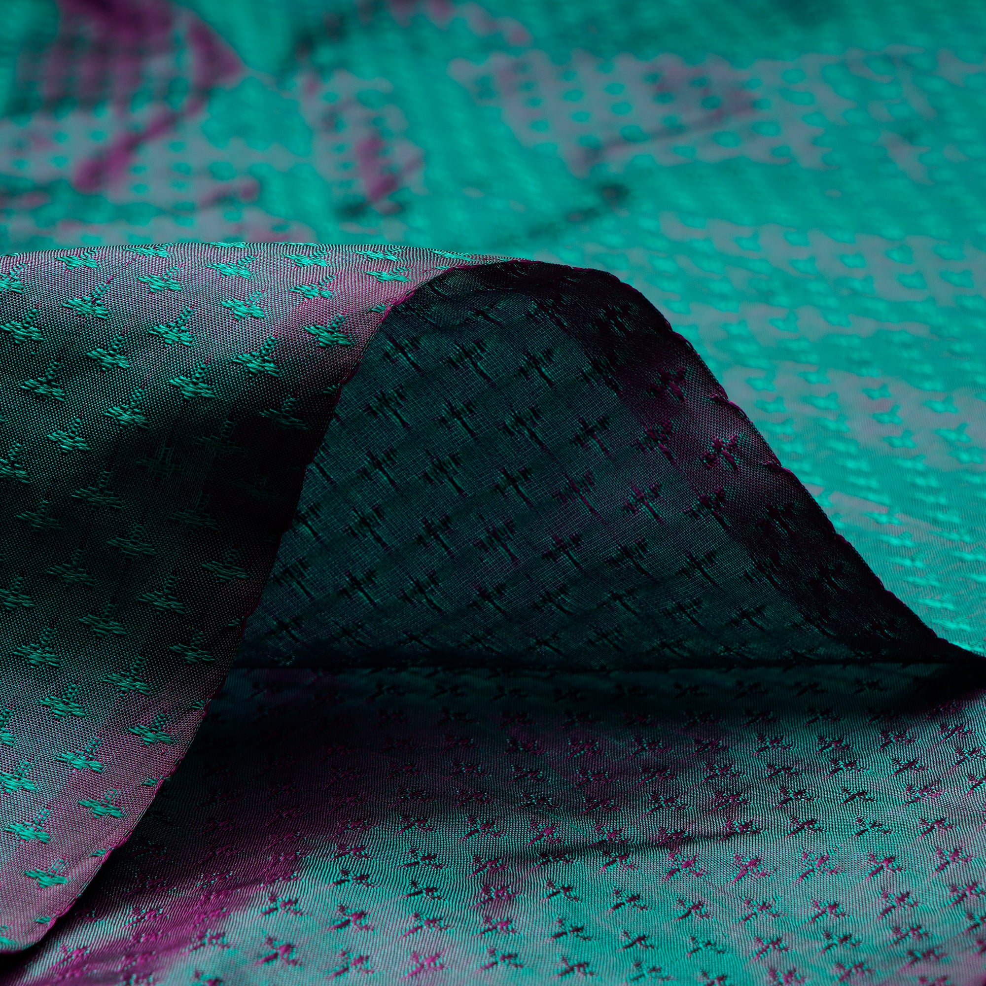 Green-Purple All Over Pattern Silk Jacquard Fabric