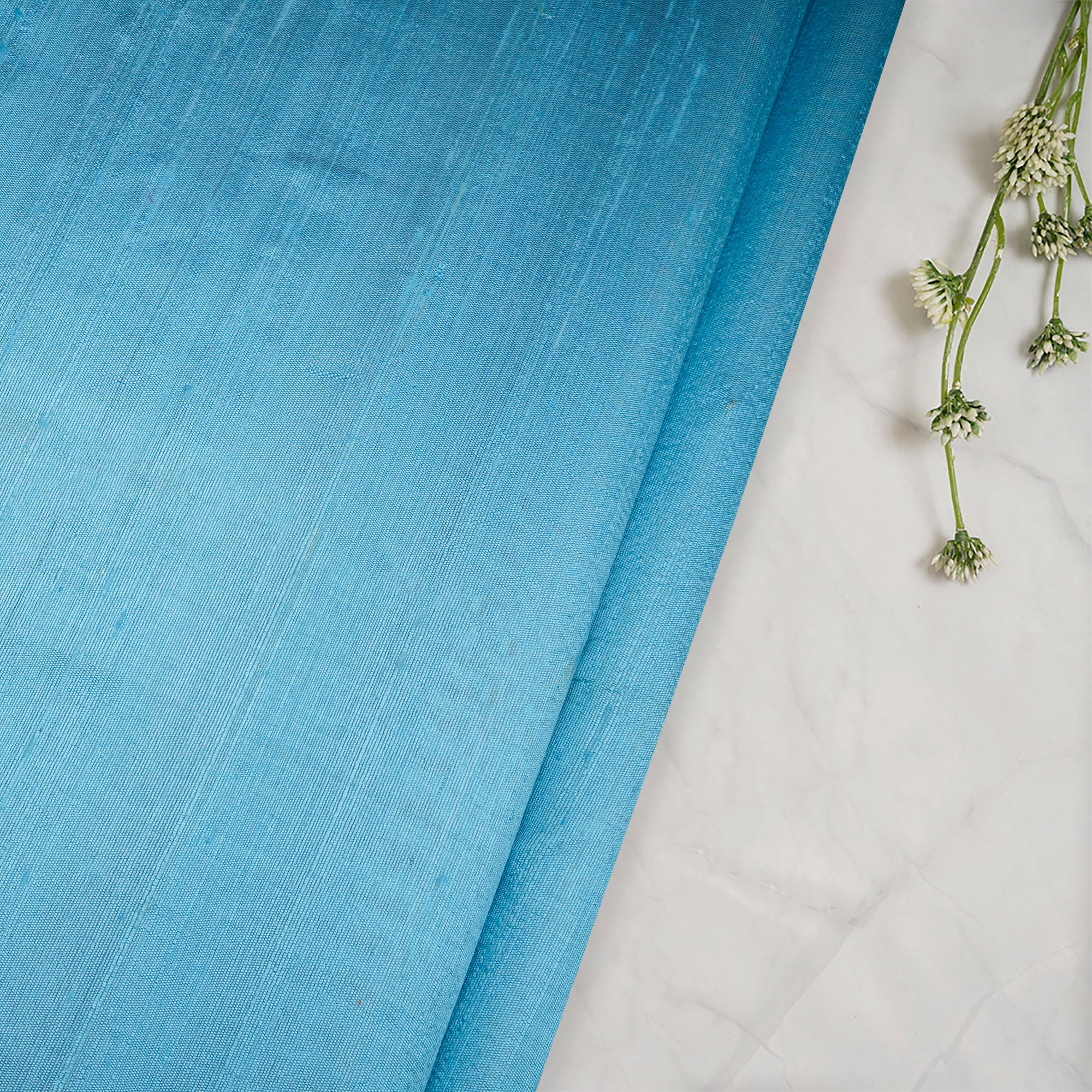 Sky Blue Raw Silk (Dupion)/ Silk Fabrics with Border