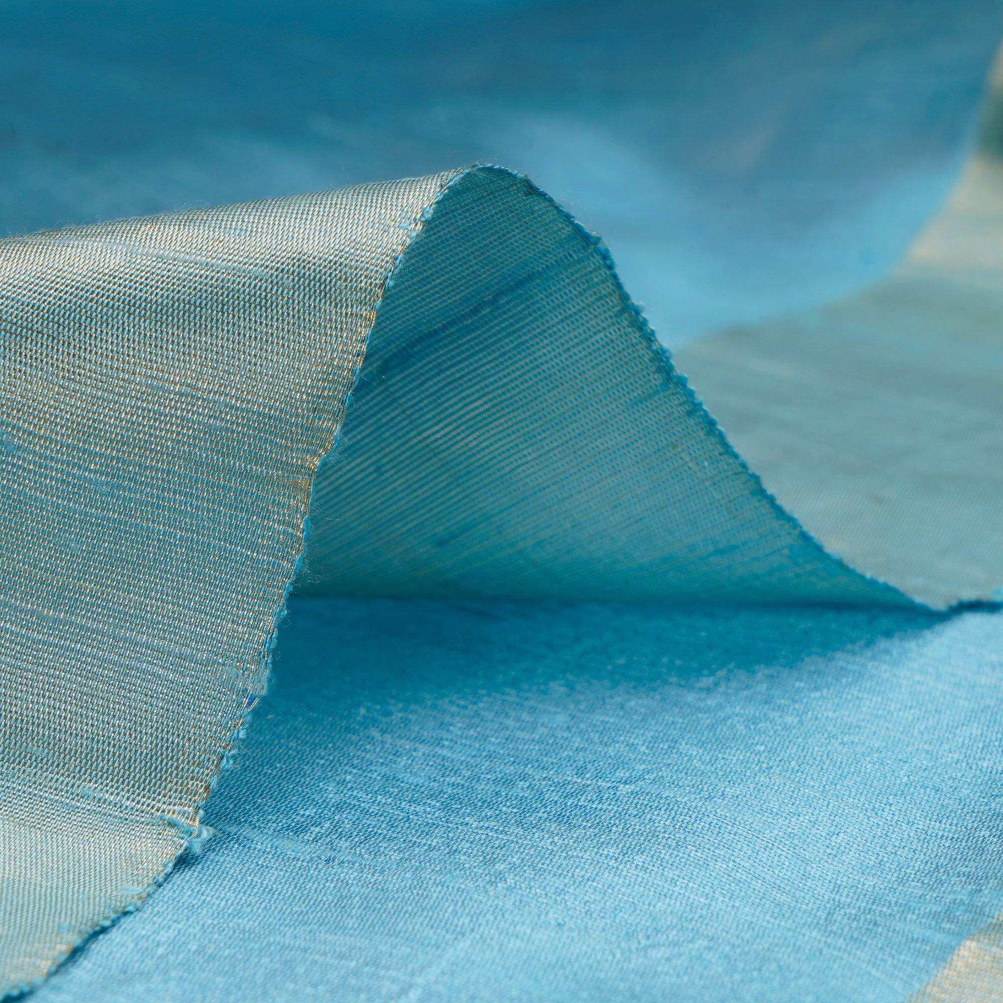 Sky Blue Raw Silk (Dupion)/ Silk Fabrics with Border