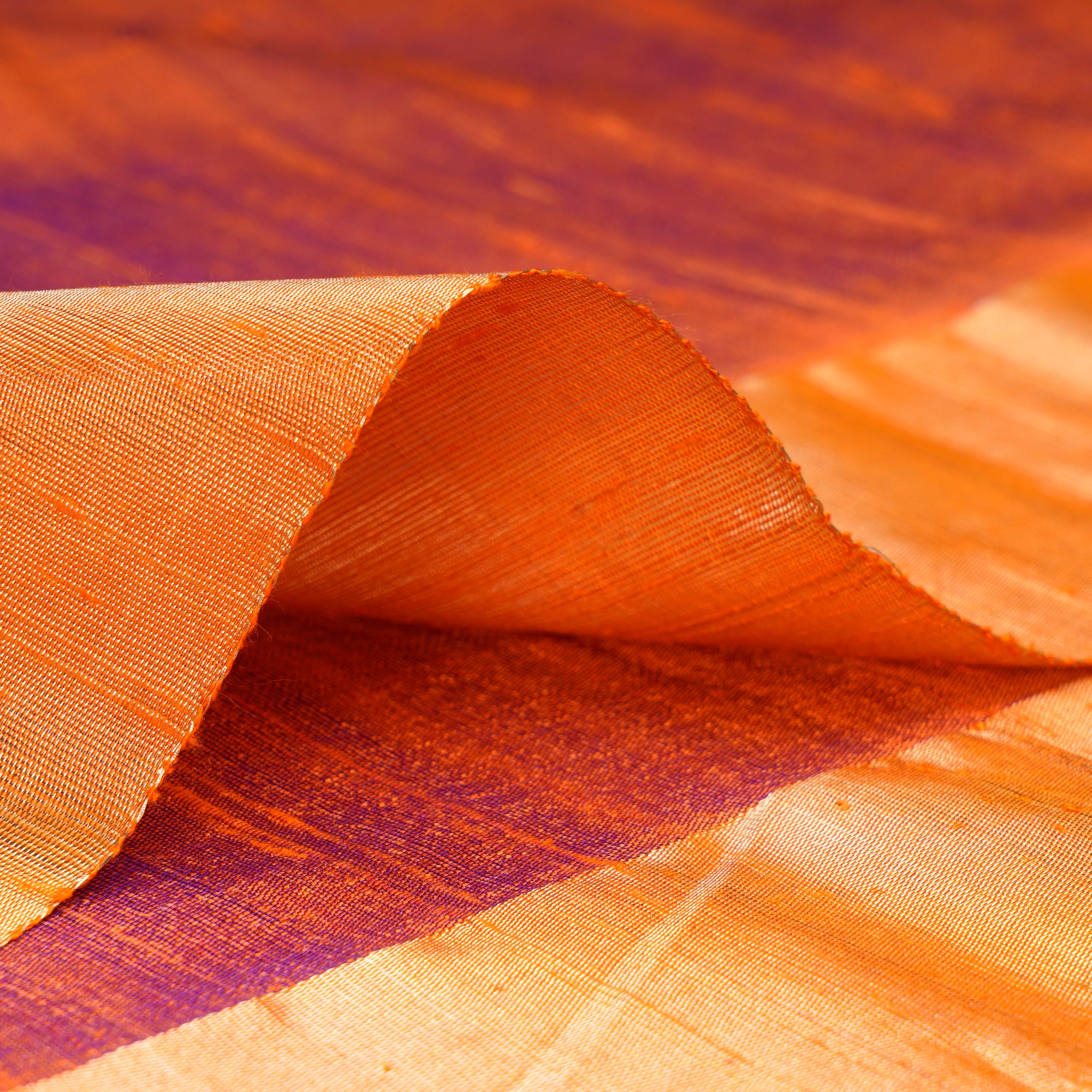 Orange  Raw Silk (Dupion) Silk Fabrics with Border