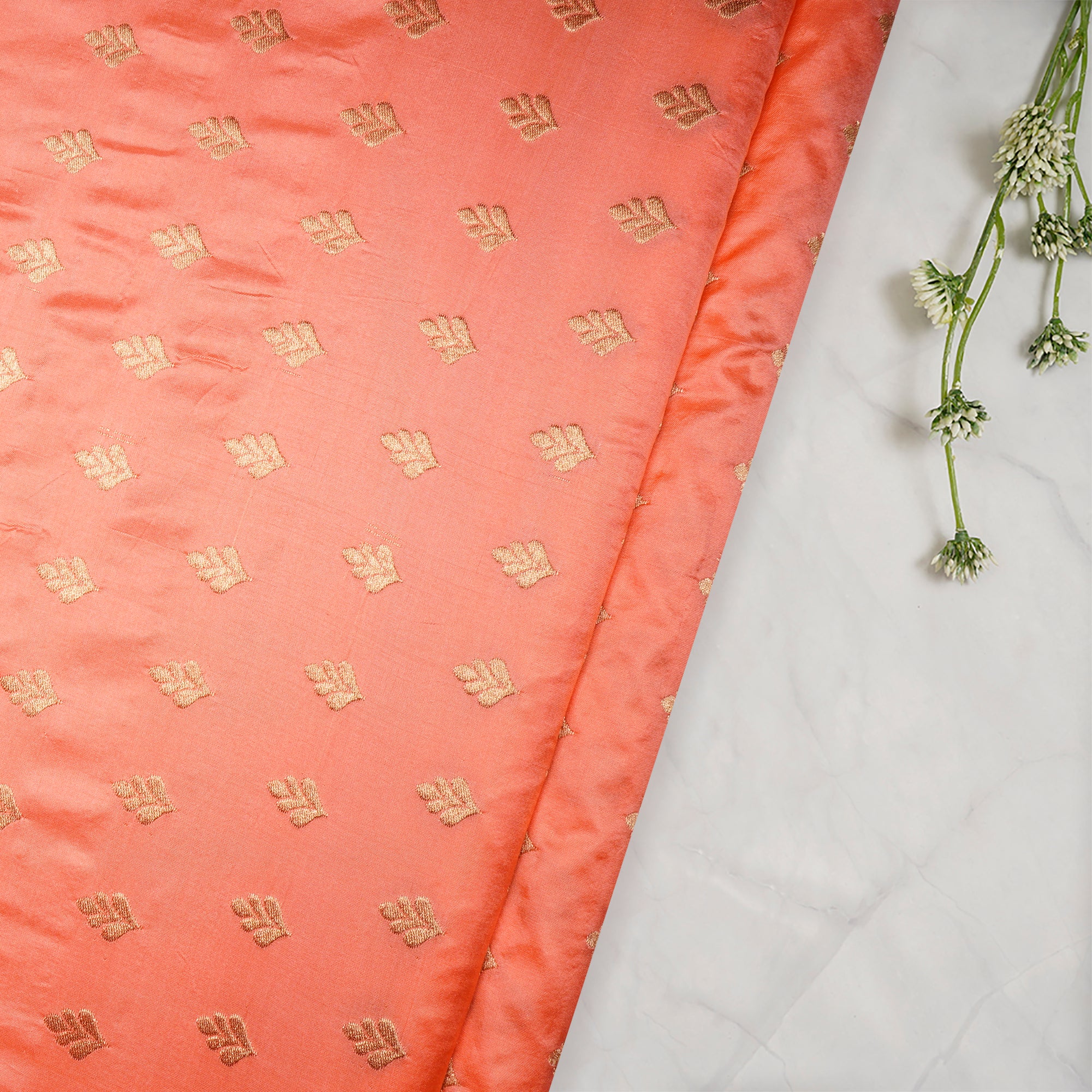 Peach Color Handwoven Brocade Fabric
