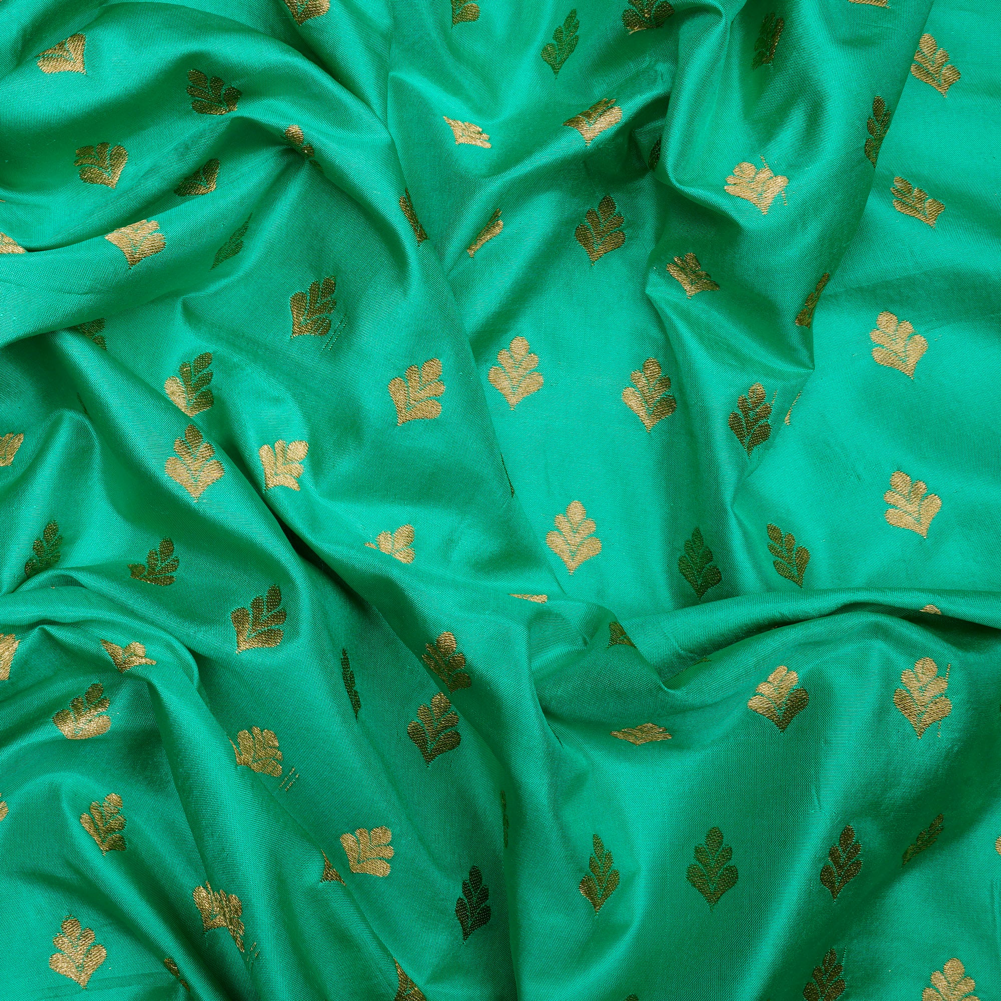 Turquoise Color Handwoven Brocade Fabric